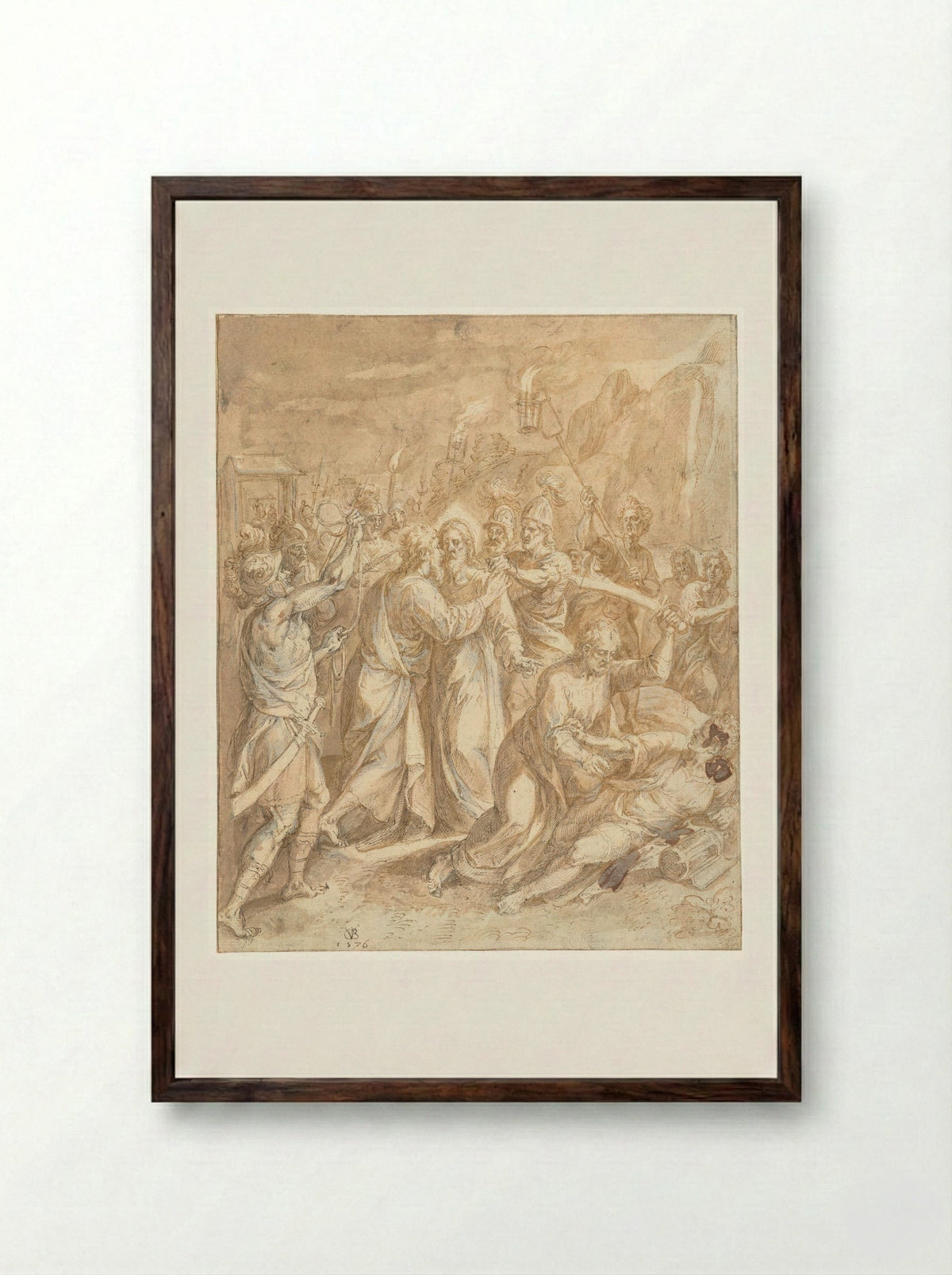 The Arrest of Christ - Chrispijn van den Broeck - Framed Print Dark Wood