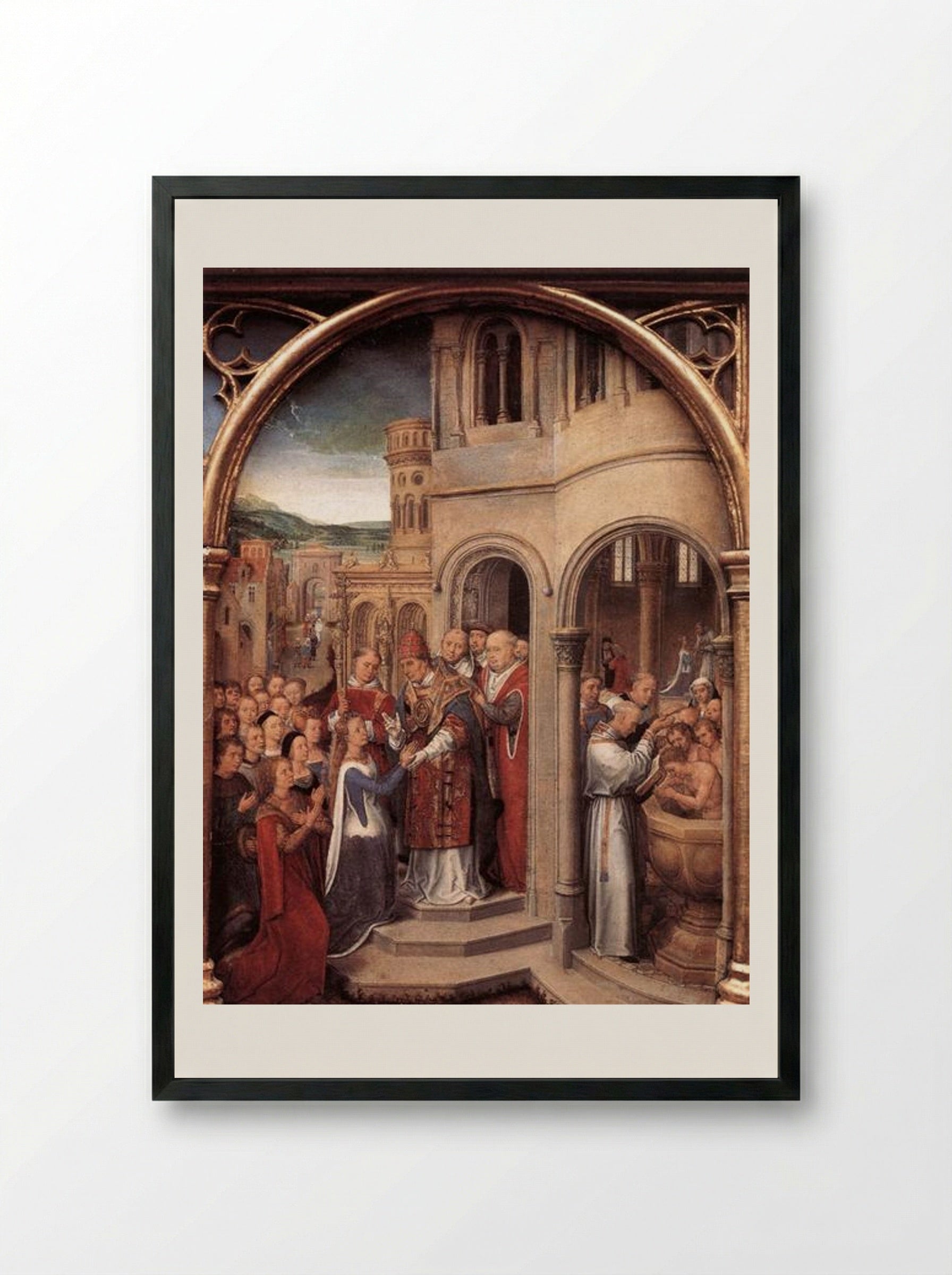 The Arrival of St. Ursula and her Companions in Rome - Hans Memling - Framed Print Black