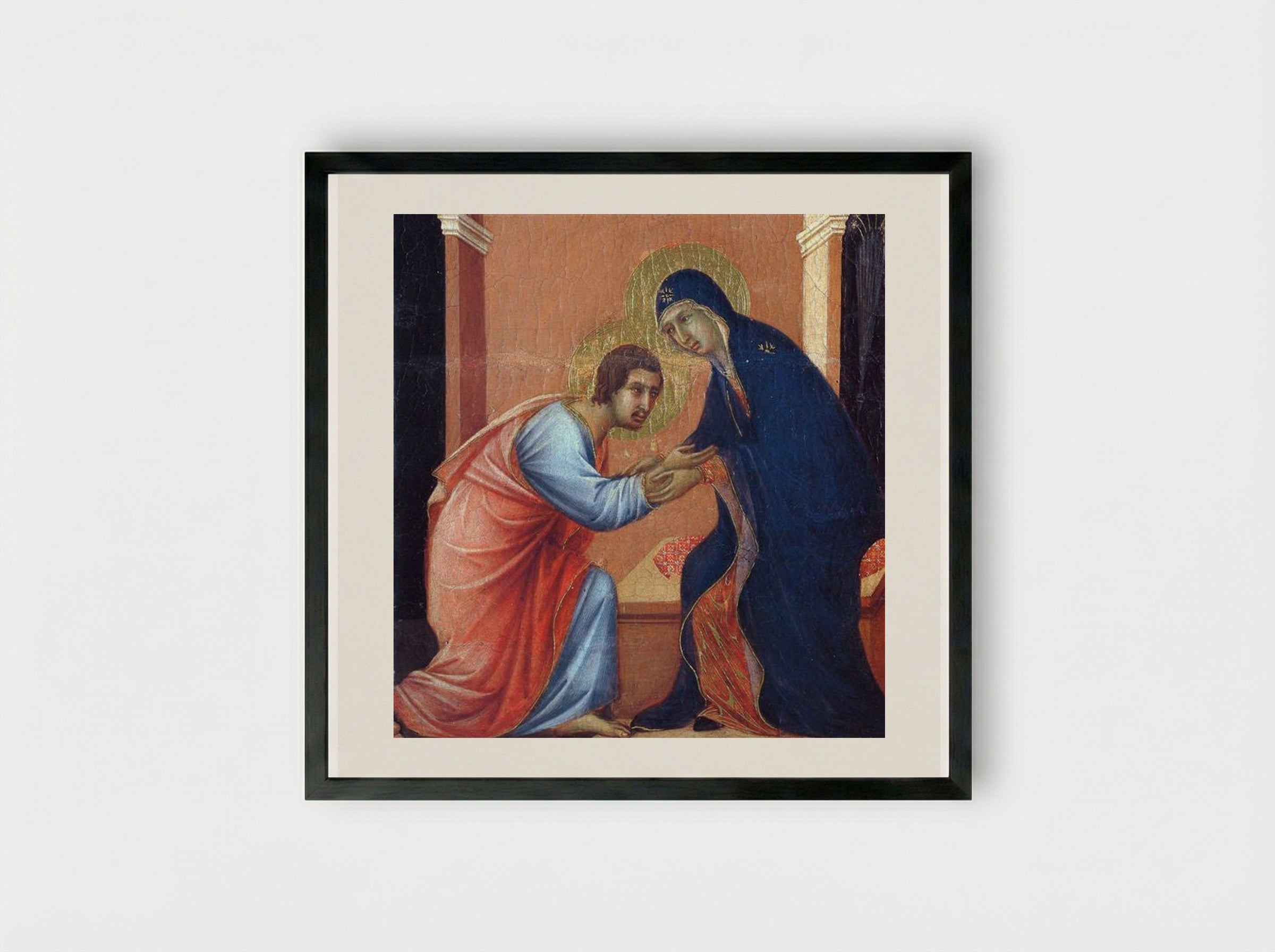 The Arrival of the Apostles to the Virgin (Fragment) - Duccio di Buoninsegna - Framed Print Black