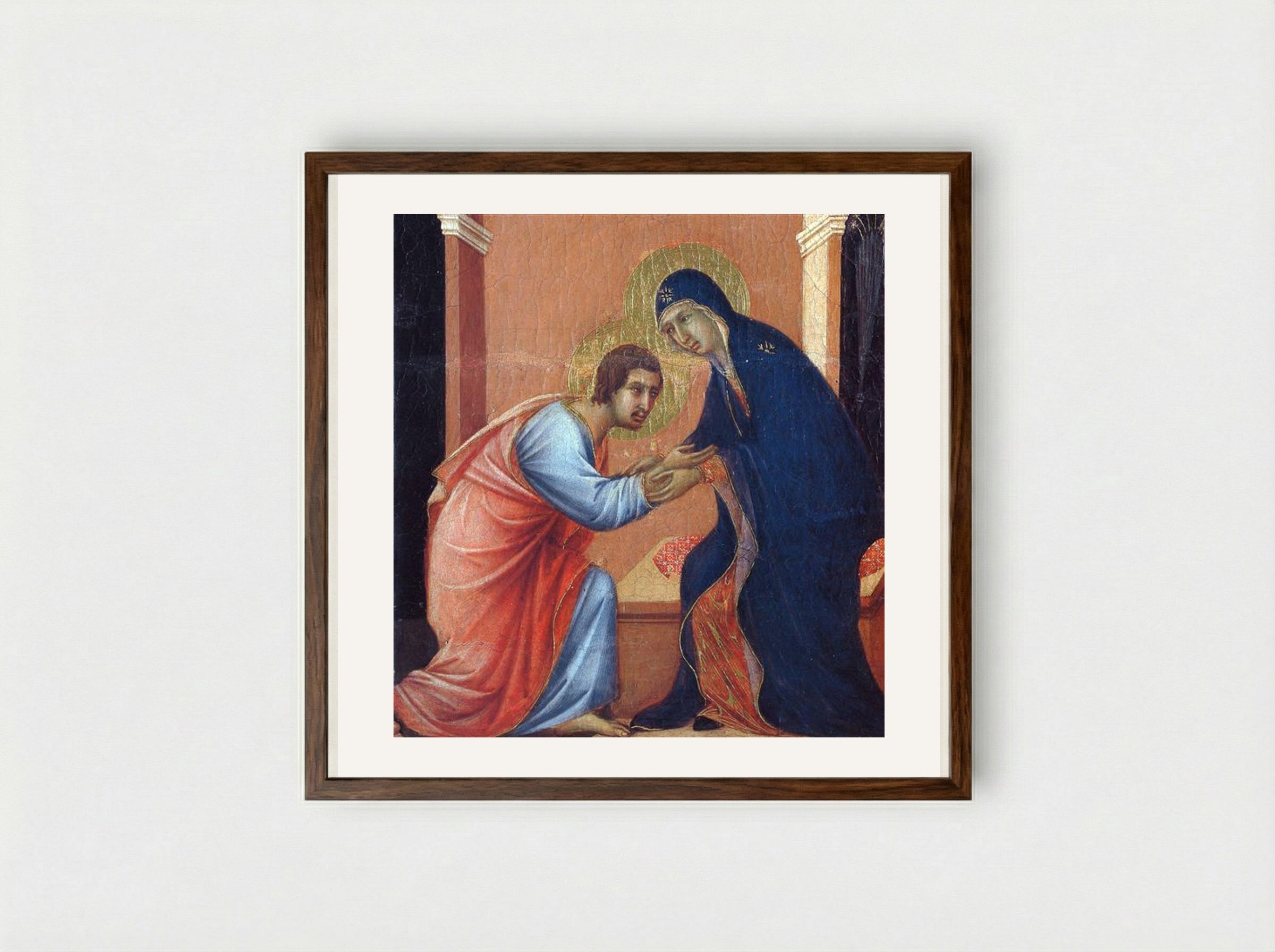 The Arrival of the Apostles to the Virgin (Fragment) - Duccio di Buoninsegna - Framed Print Dark Wood
