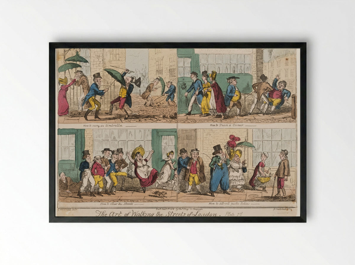 The Art of Walking the Streets of London - George Cruikshank - Framed Print Black
