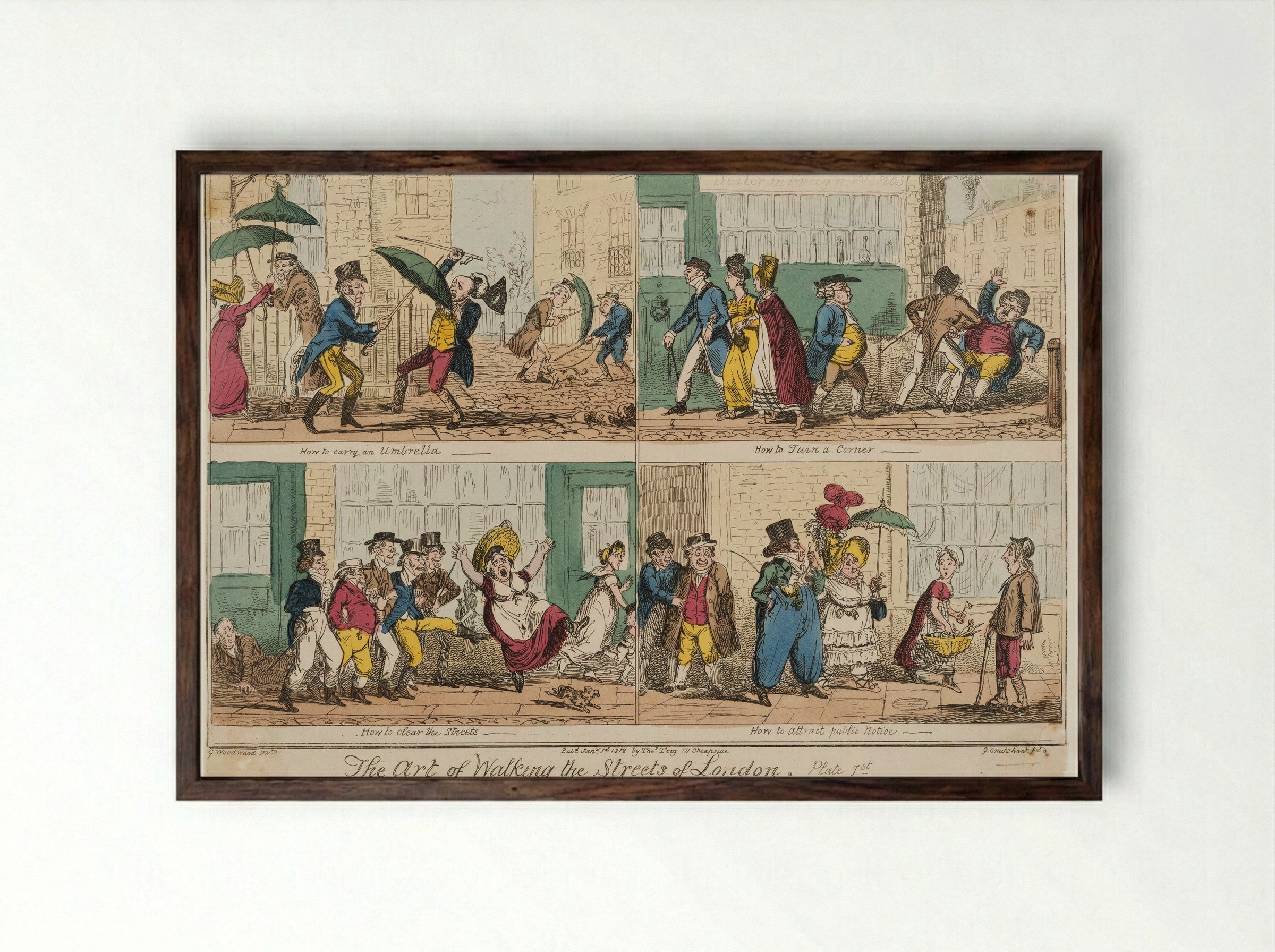 The Art of Walking the Streets of London - George Cruikshank - Framed Print Dark Wood