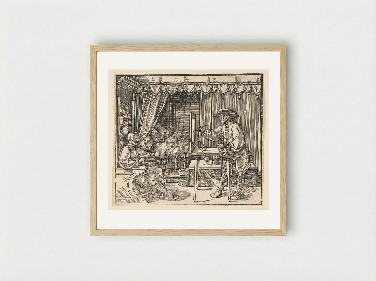 The Artist Drawing a Portrait - Jost Amman - Framed Print Wood