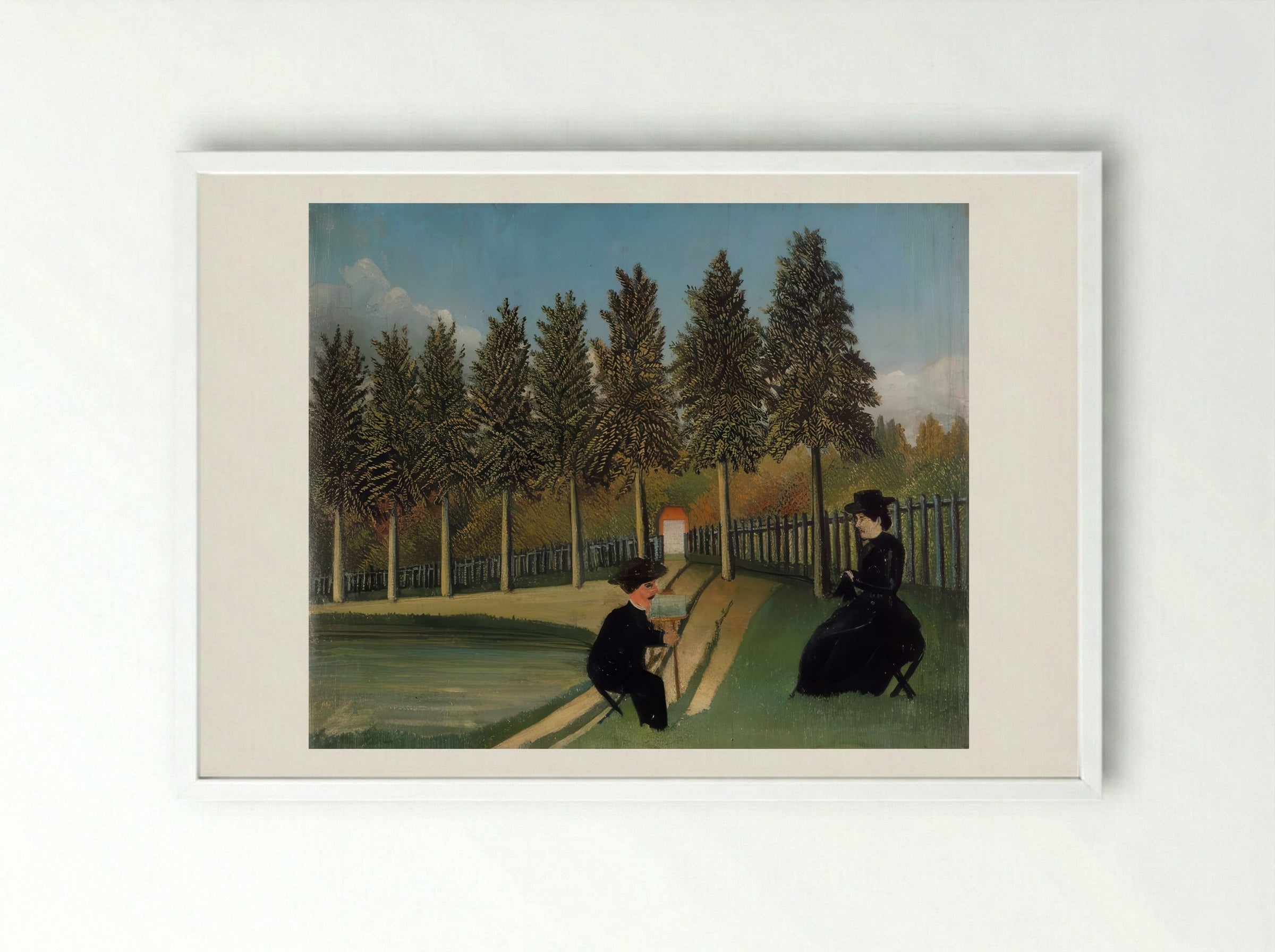 The Artist Painting His Wife by Henri Rousseau – Naïve Art Figurative Interior Print - Framed Print White