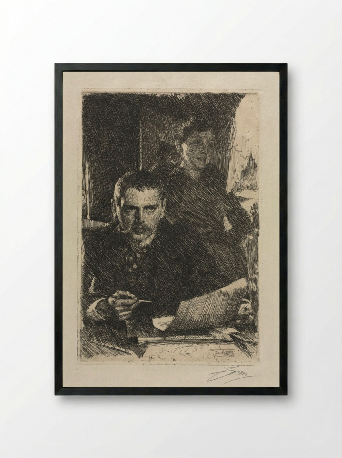 The Artist and His Wife - Anders Zorn - Framed Print Black