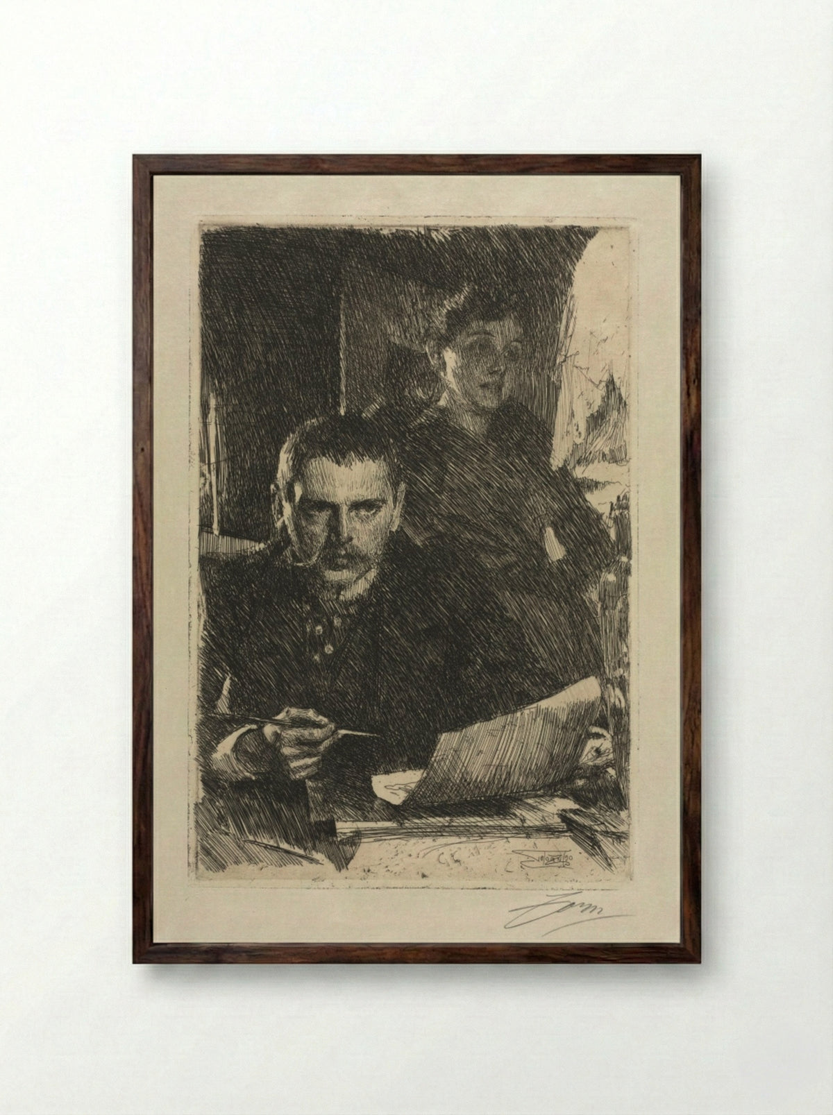 The Artist and His Wife - Anders Zorn - Framed Print Dark Wood