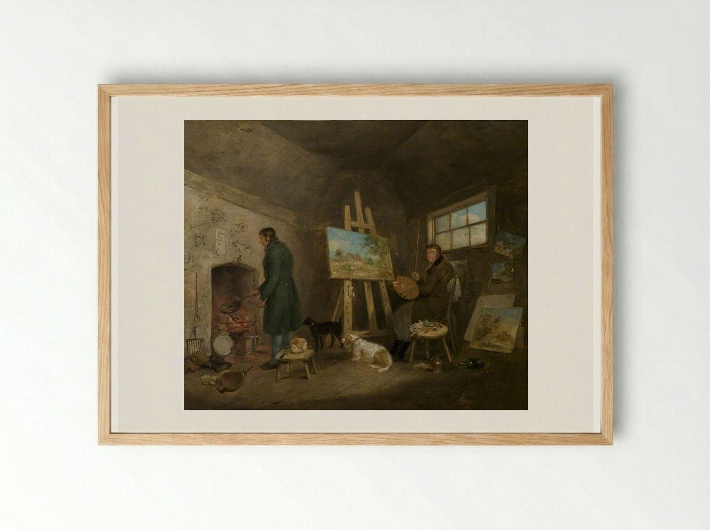 The Artist in His Studio and His Man Gibbs - George Morland - Framed Print Wood