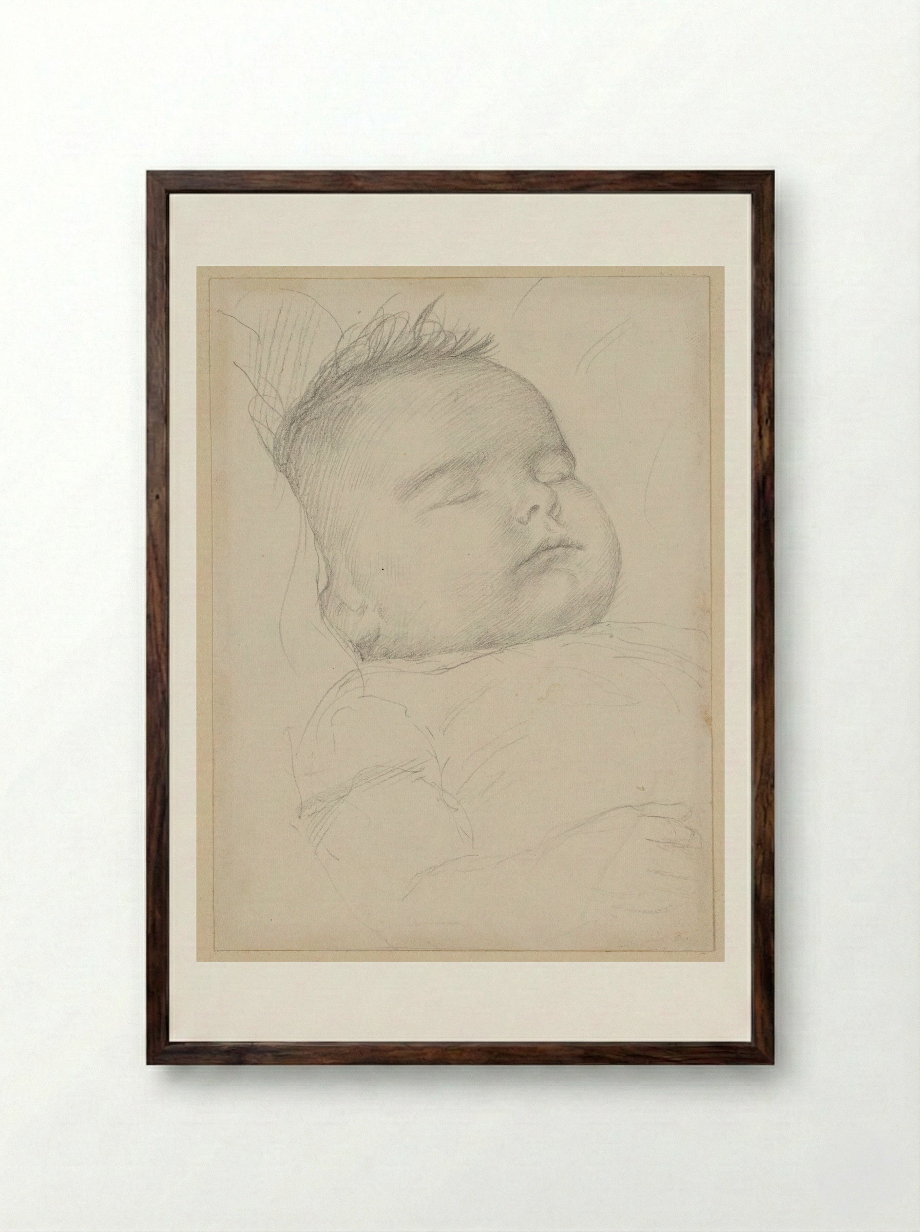 The Artist's Infant Son, Henry Arthur Legros - Alphonse Legros - Framed Print Dark Wood