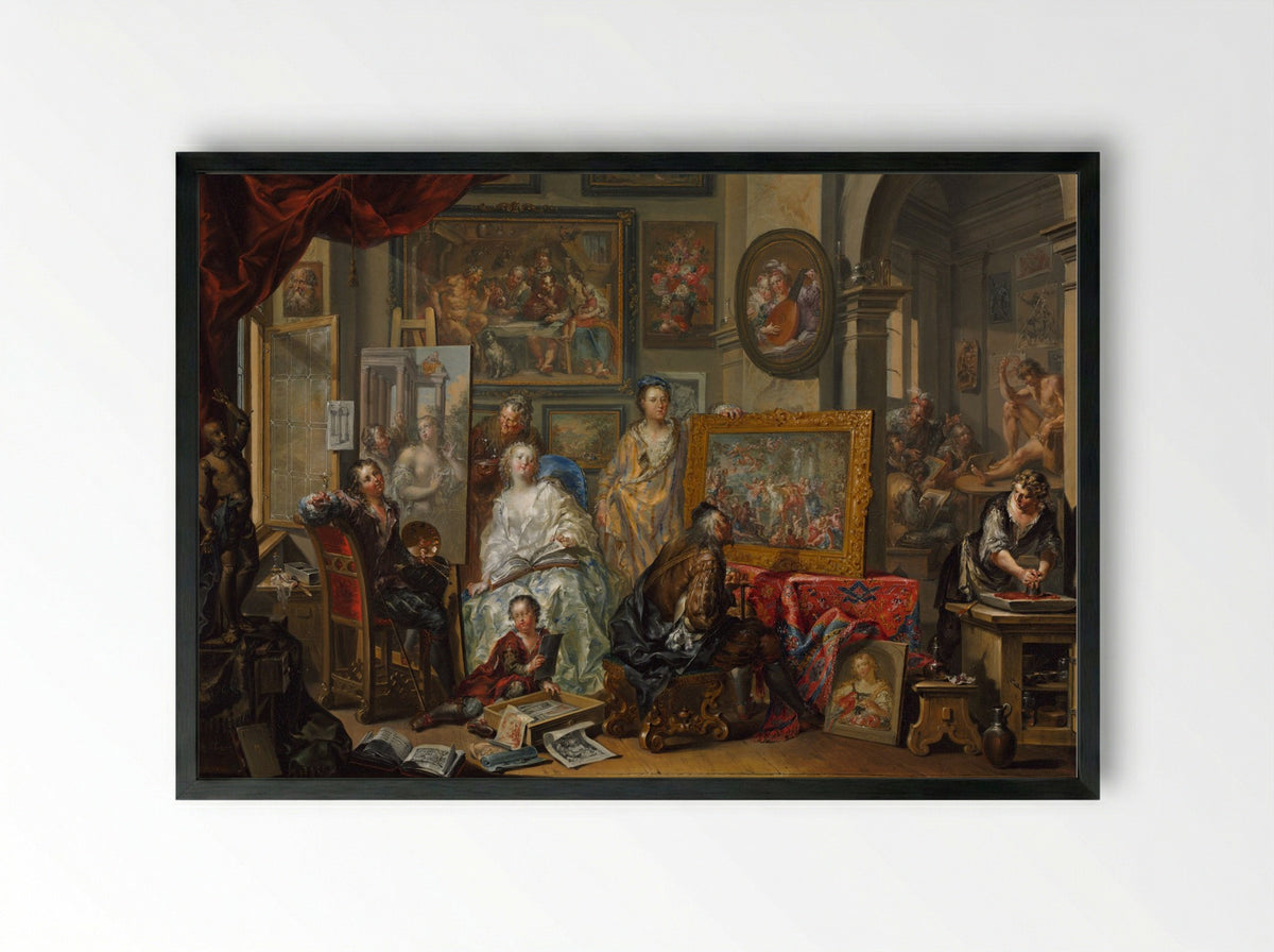 The Artist's Studio - Johann Georg Platzer - Framed Print Black