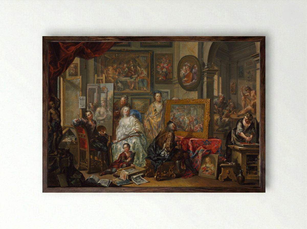 The Artist's Studio - Johann Georg Platzer - Framed Print Dark Wood