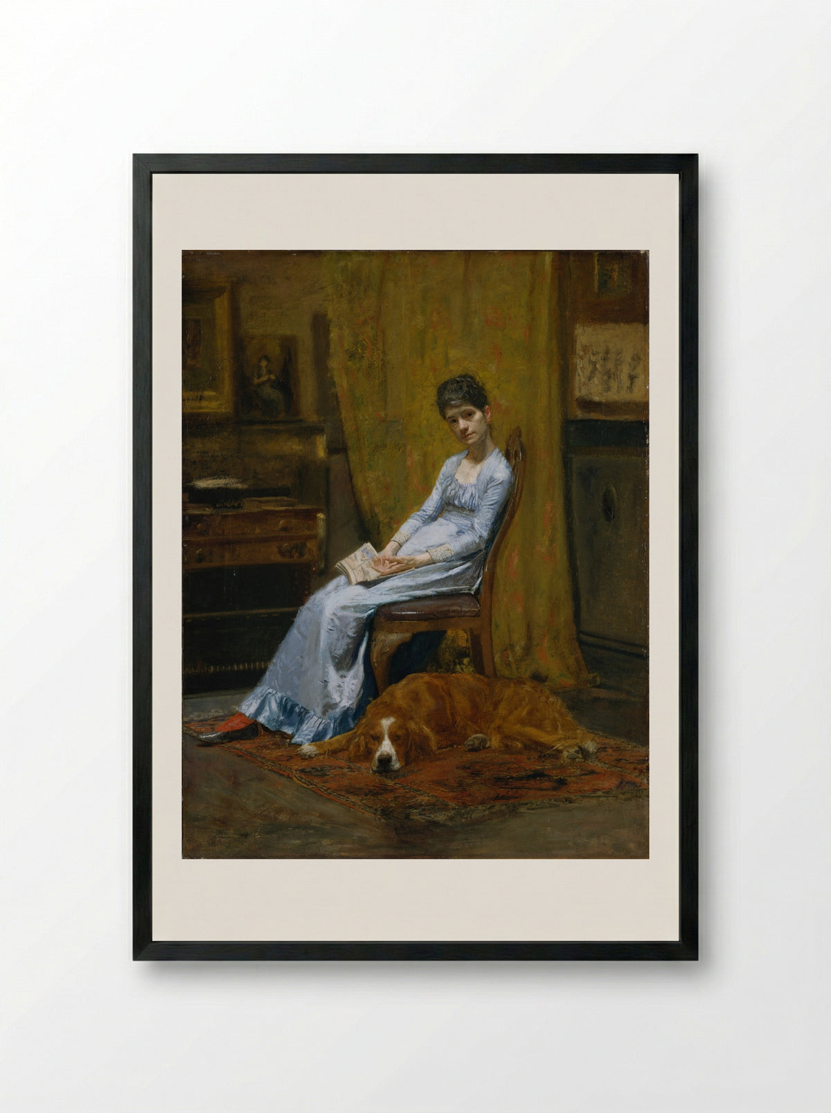 The Artist's Wife and His Setter Dog - Thomas Eakins - Framed Print Black