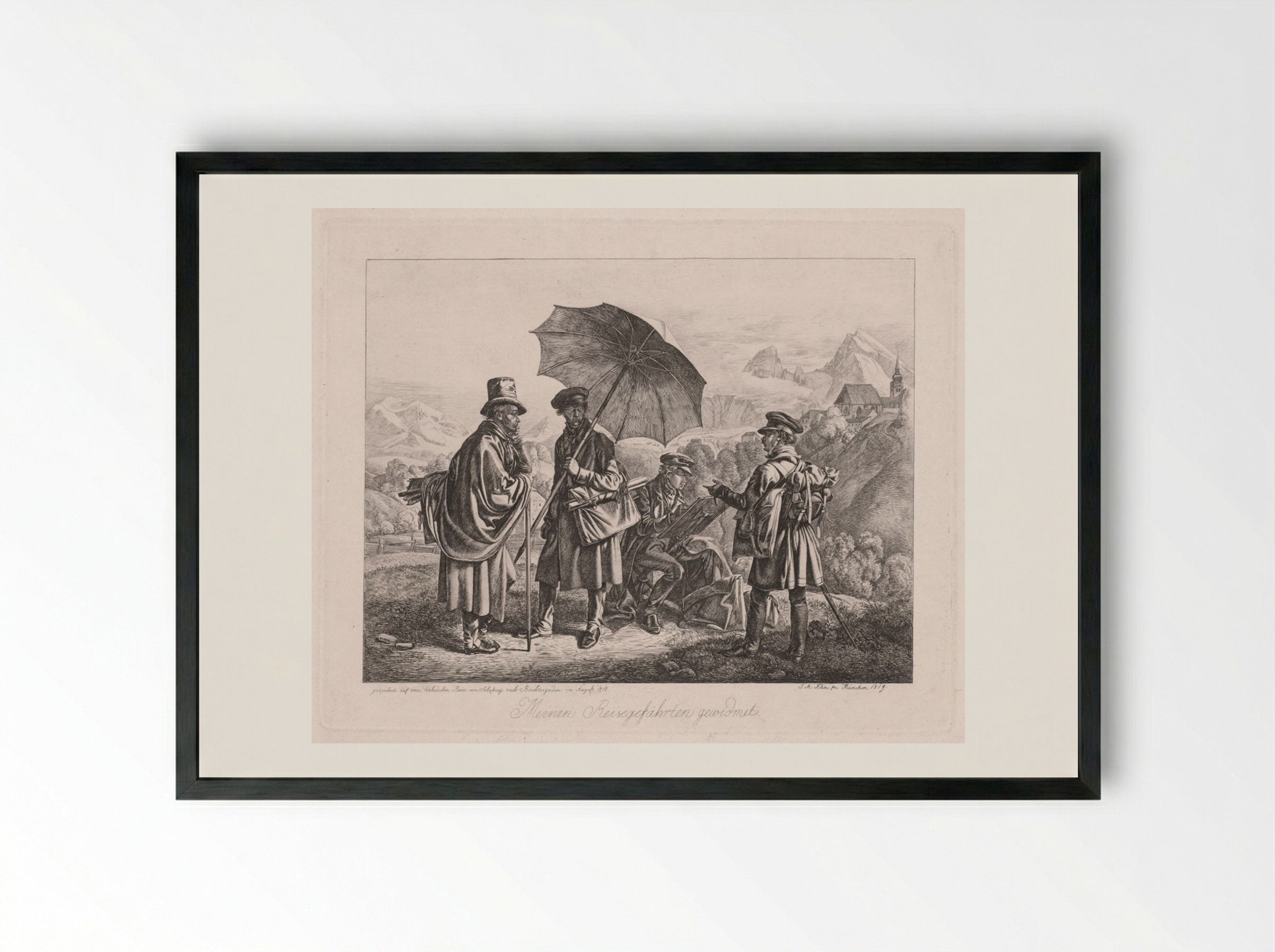 The Artists on Their Journey - Johann Adam Klein - Framed Print Black