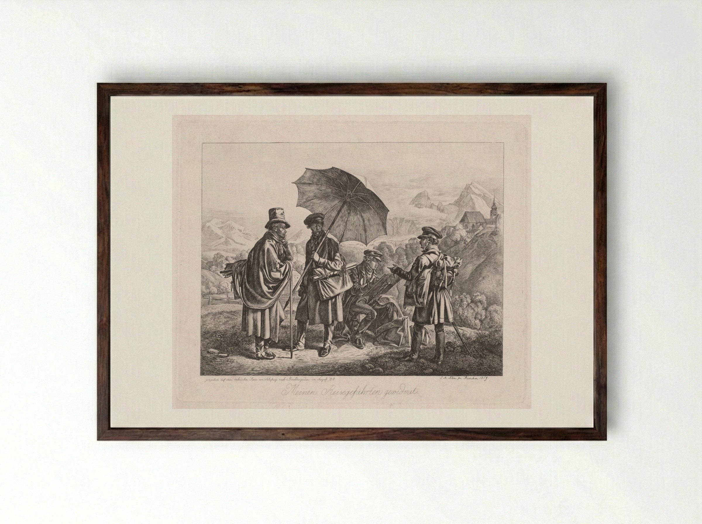 The Artists on Their Journey - Johann Adam Klein - Framed Print Dark Wood