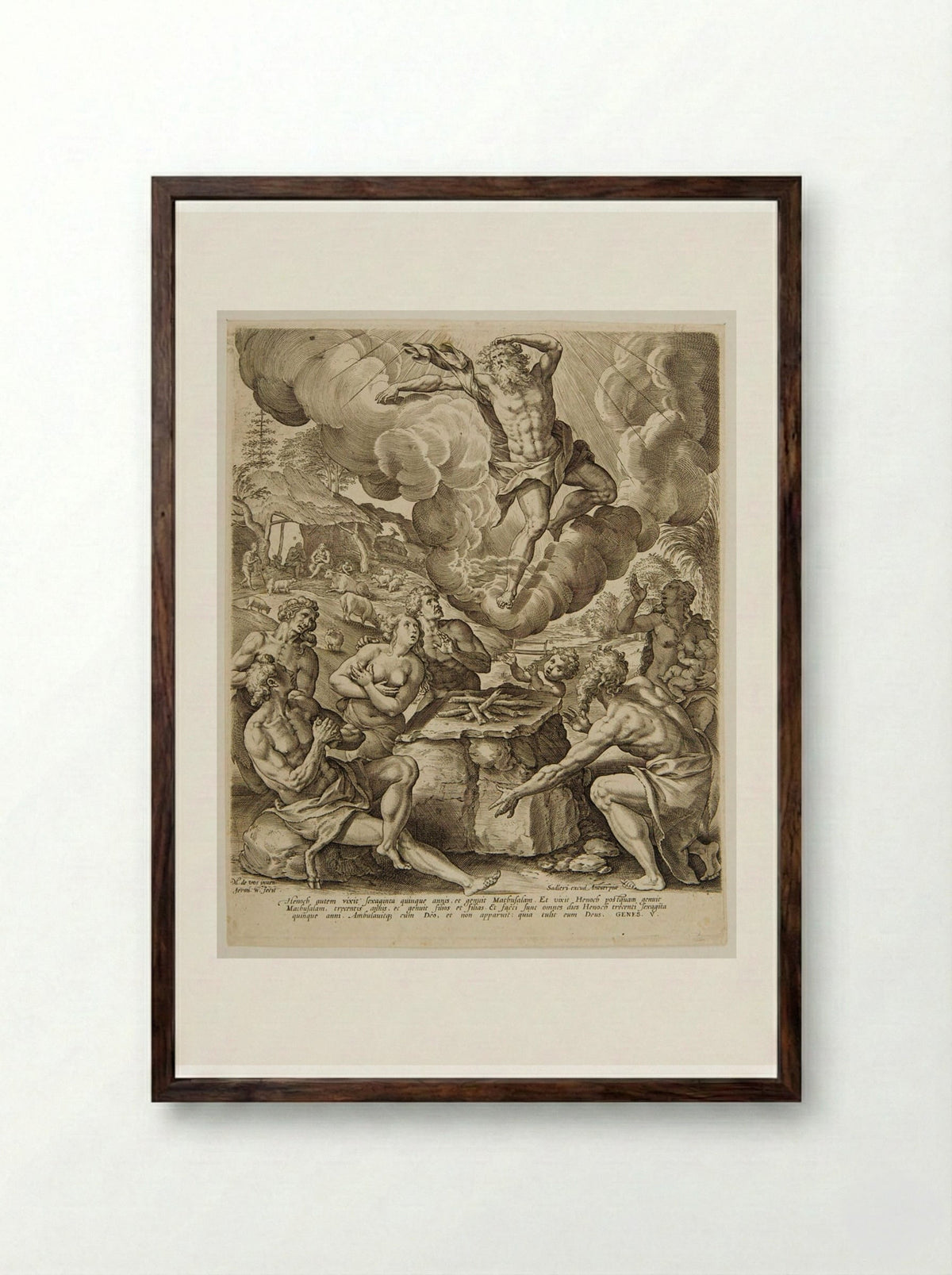 The Ascension of Enoch - Hieronymus Wierix - Framed Print Dark Wood