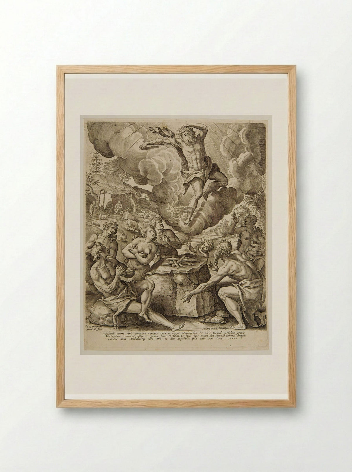The Ascension of Enoch - Hieronymus Wierix - Framed Print Wood