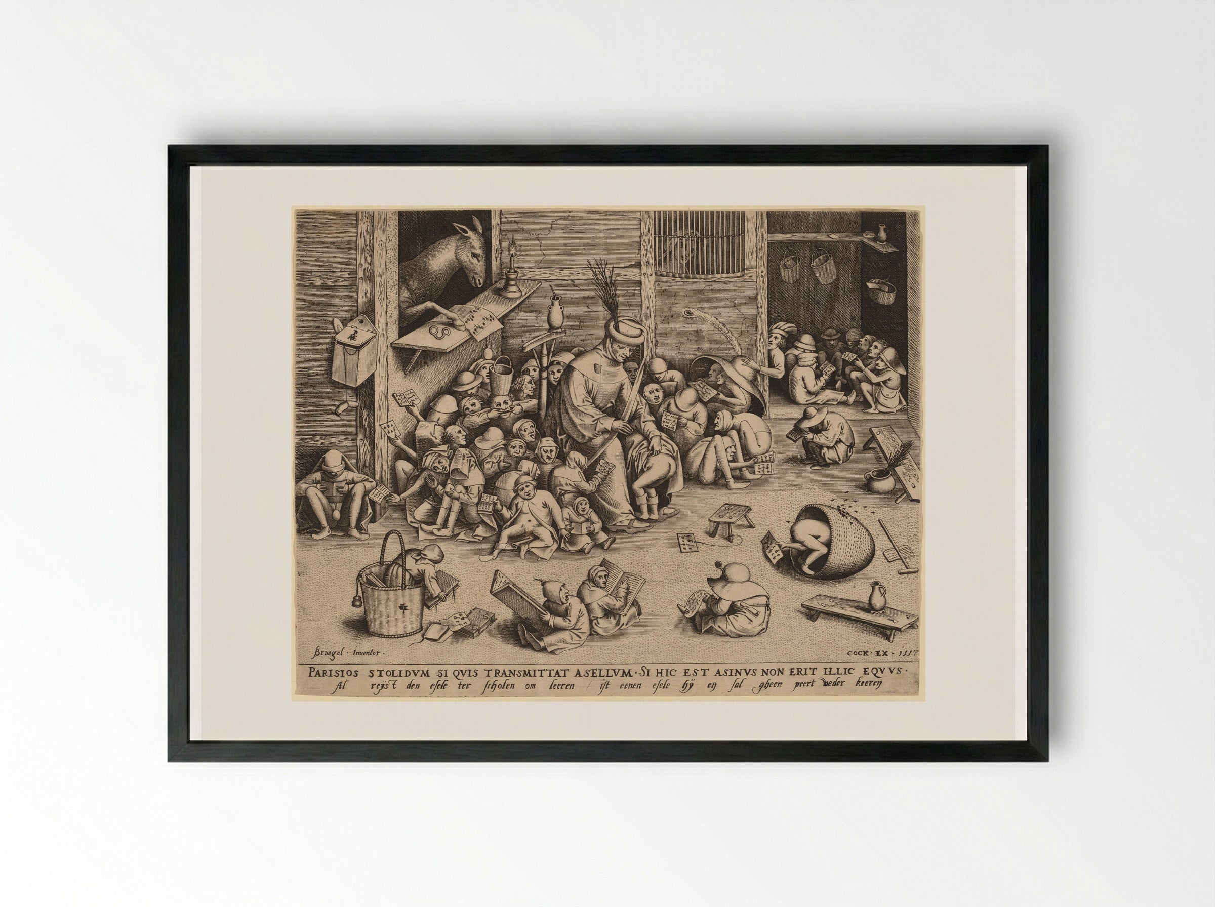 The Ass in the School - Pieter Bruegel the Elder - Framed Print Black