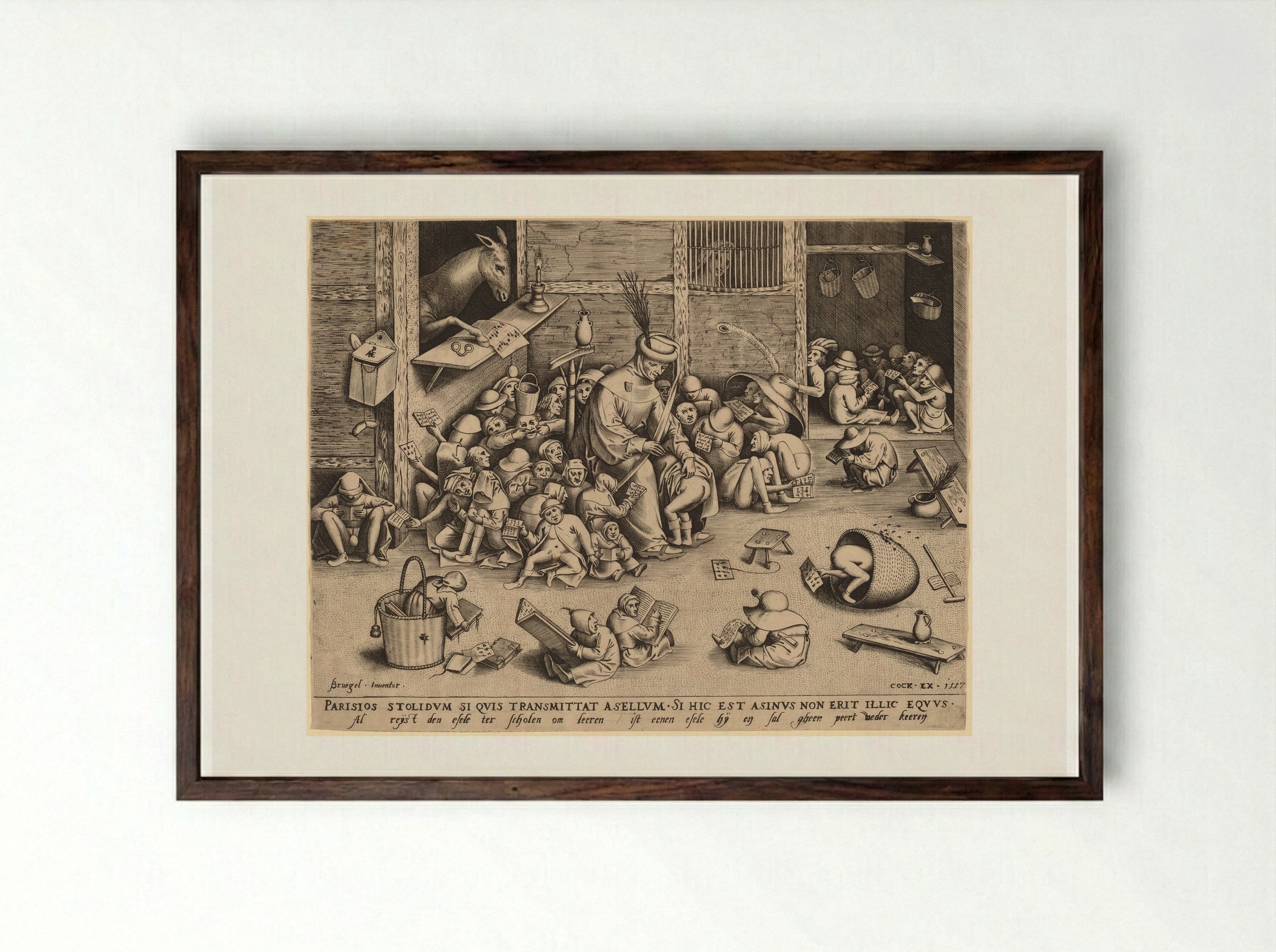 The Ass in the School - Pieter Bruegel the Elder - Framed Print Dark Wood