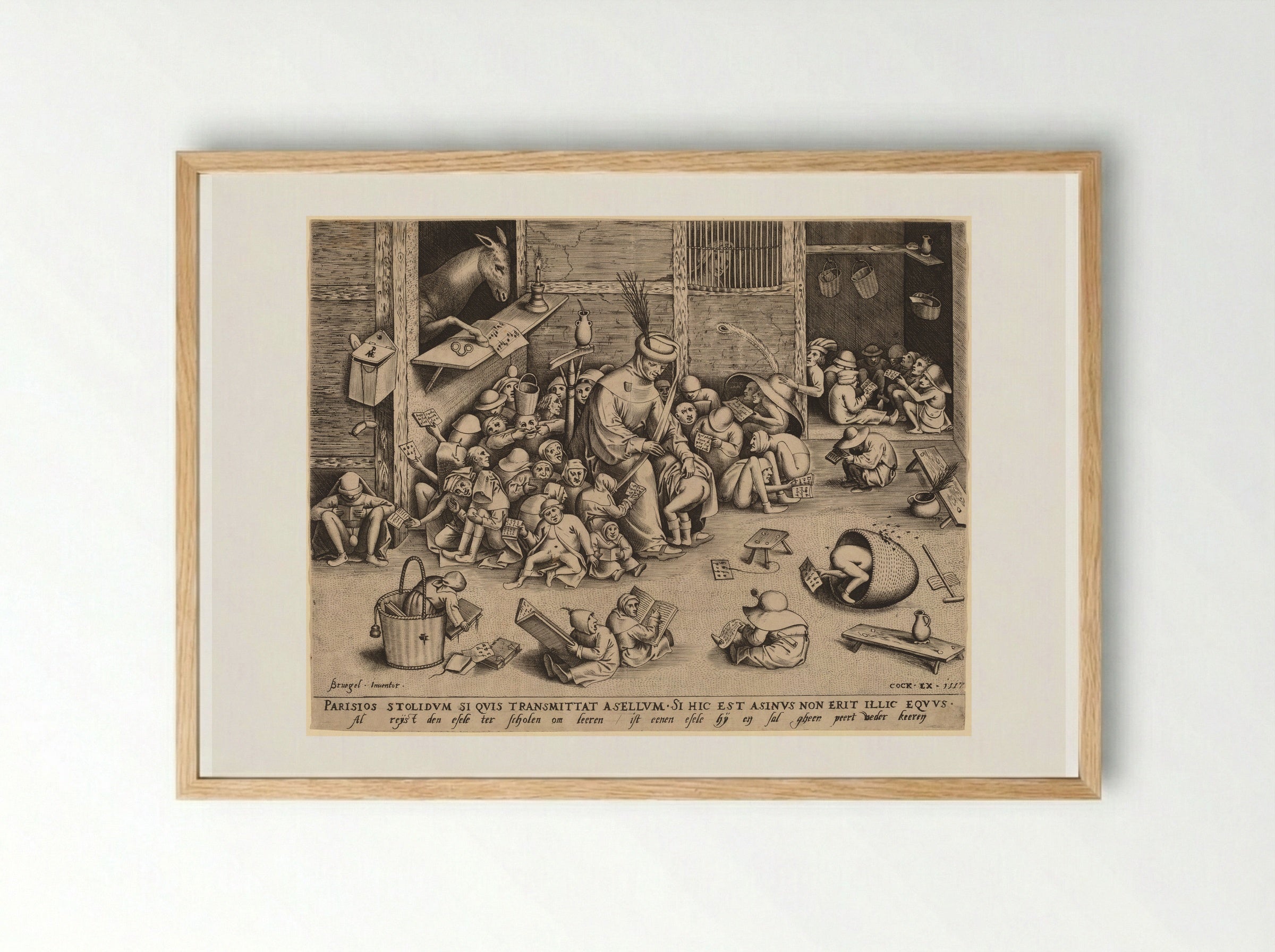 The Ass in the School - Pieter Bruegel the Elder - Framed Print Wood