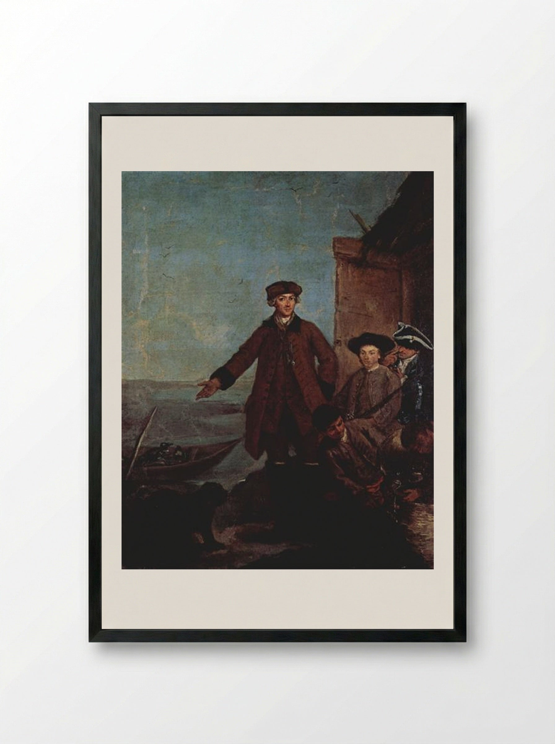 The Awakening for Hunting - Pietro Longhi - Framed Print Black