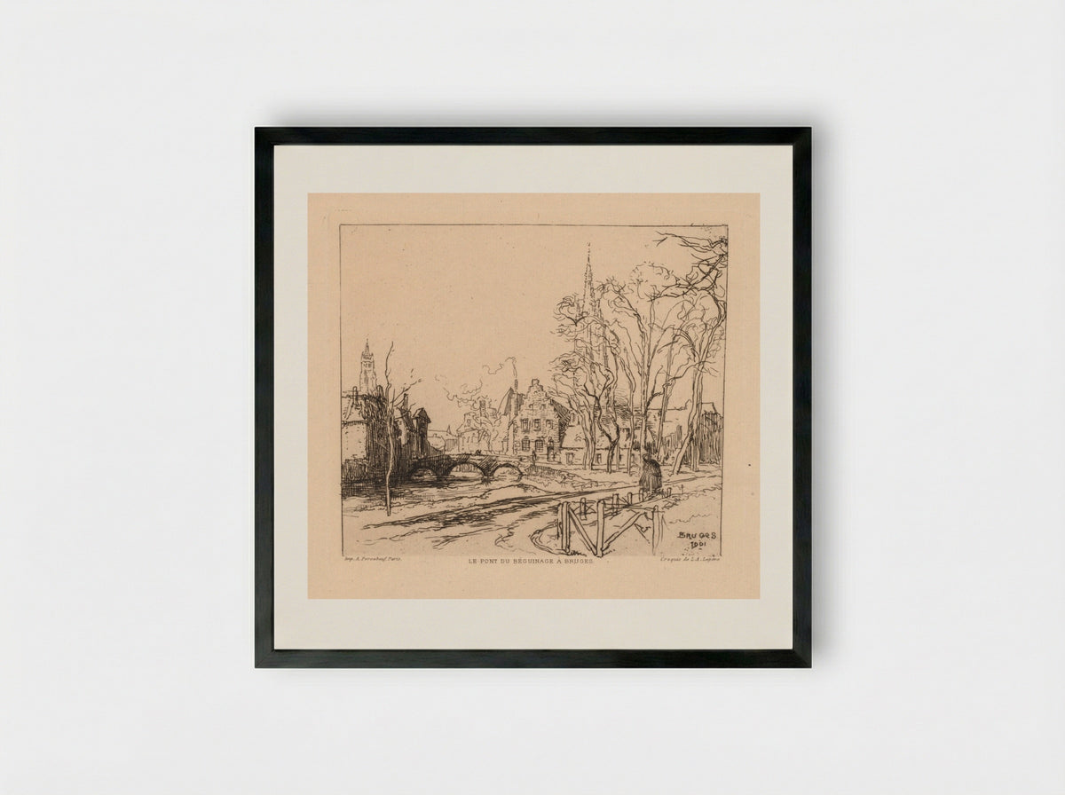 The Béguinage Bridge in Bruges - Auguste Louis Lepère - Framed Print Black