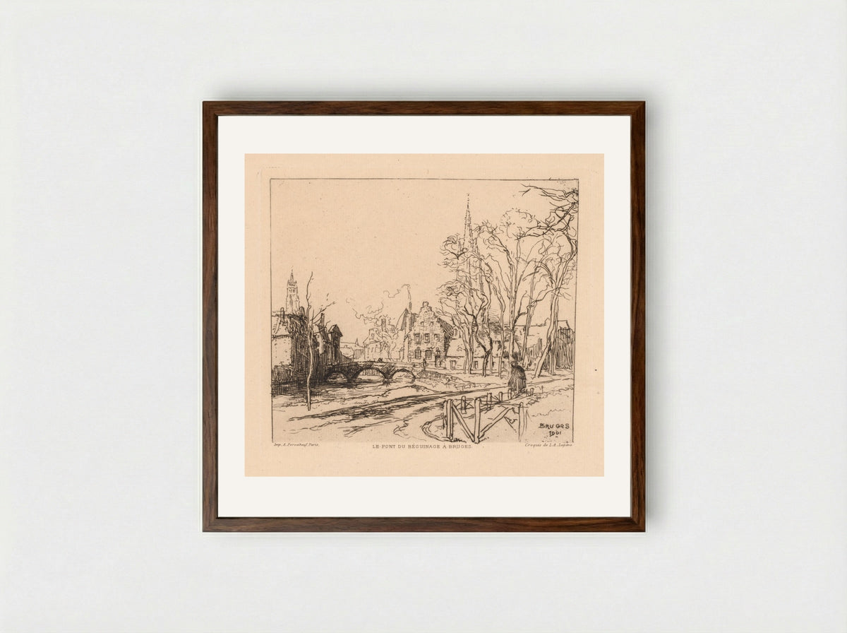 The Béguinage Bridge in Bruges - Auguste Louis Lepère - Framed Print Dark Wood