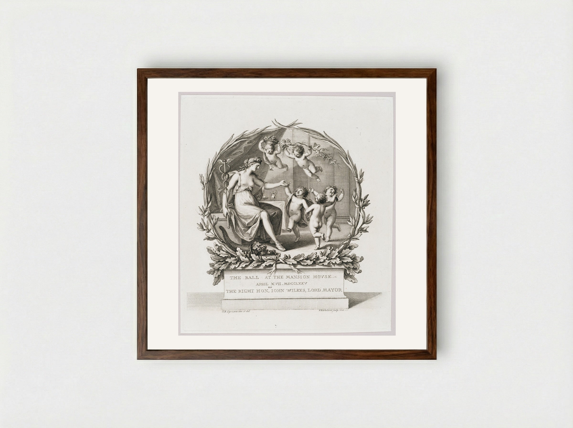 The Ball at the Mansion House April XVII, MDCCLXXV, The Right Honorable John Wilkes, Lord Mayor - Francesco Bartolozzi - Framed Print Dark Wood