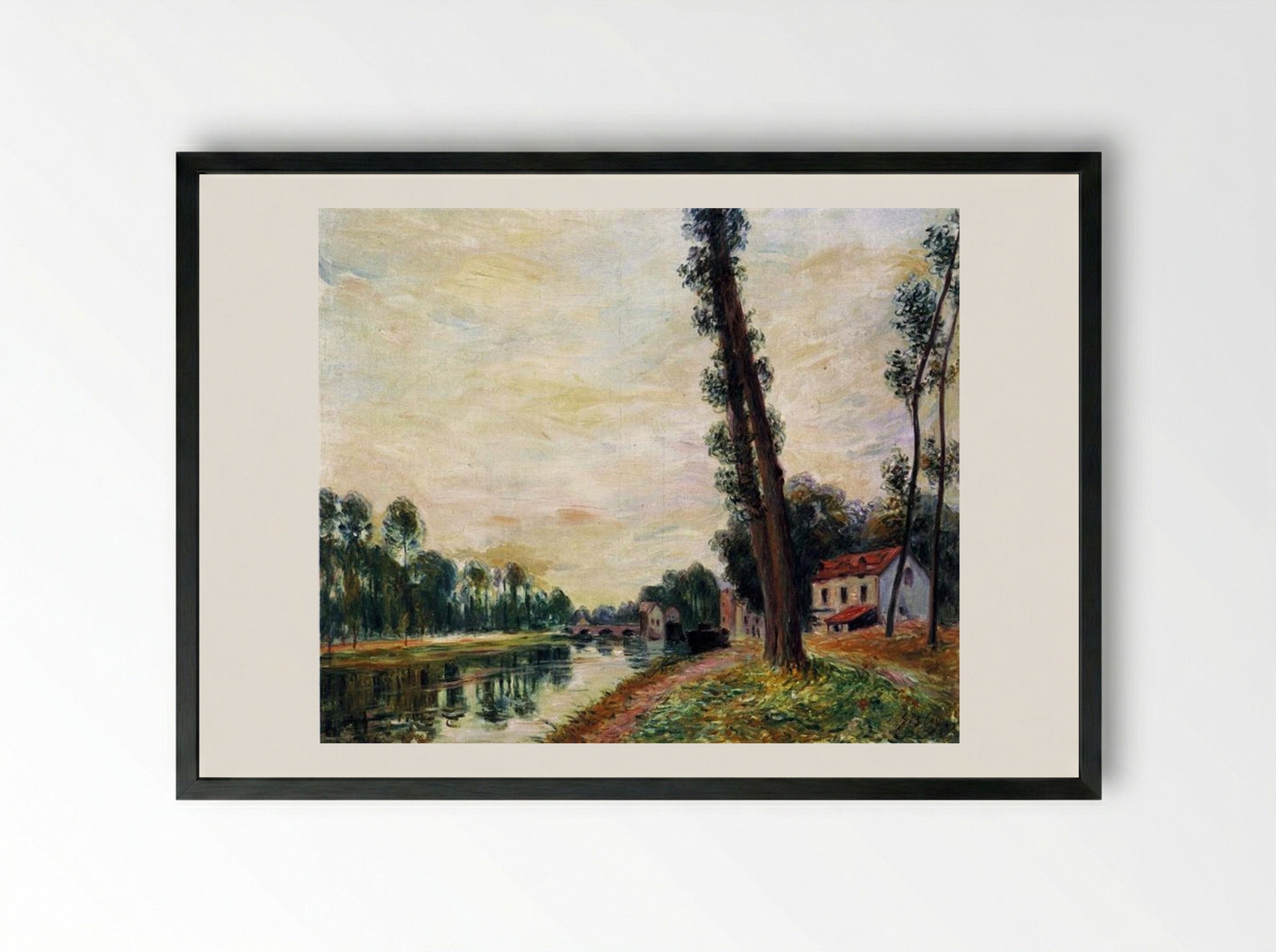 The Banks of the Loing - Alfred Sisley - Framed Print Black