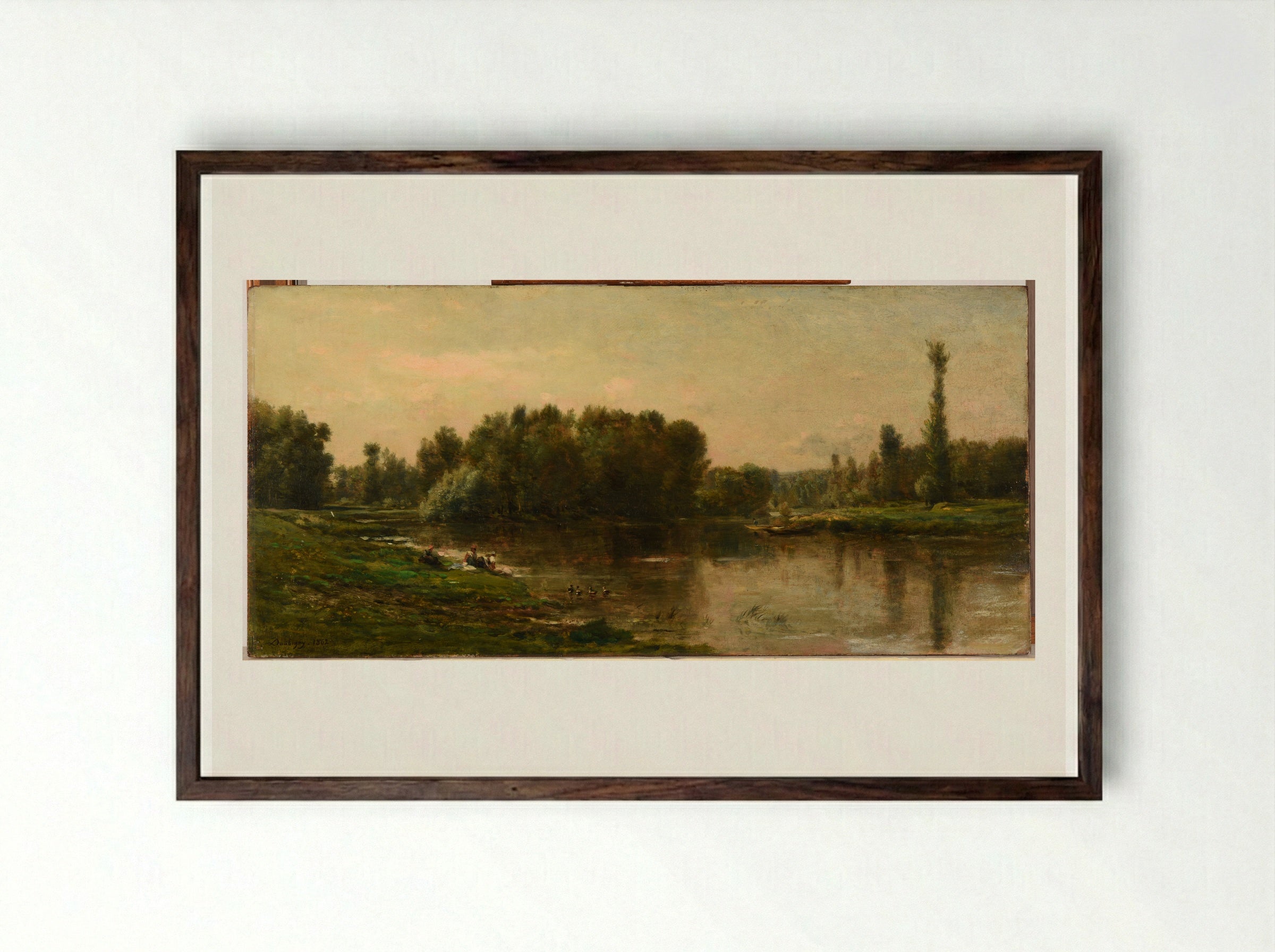 The Banks of the Oise - Charles-Francois Daubigny - Framed Print Dark Wood
