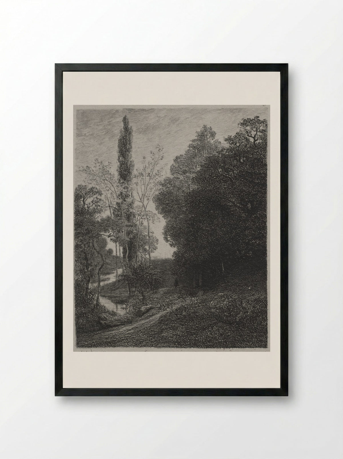 The Banks of the River - Charles-Francois Daubigny - Framed Print Black