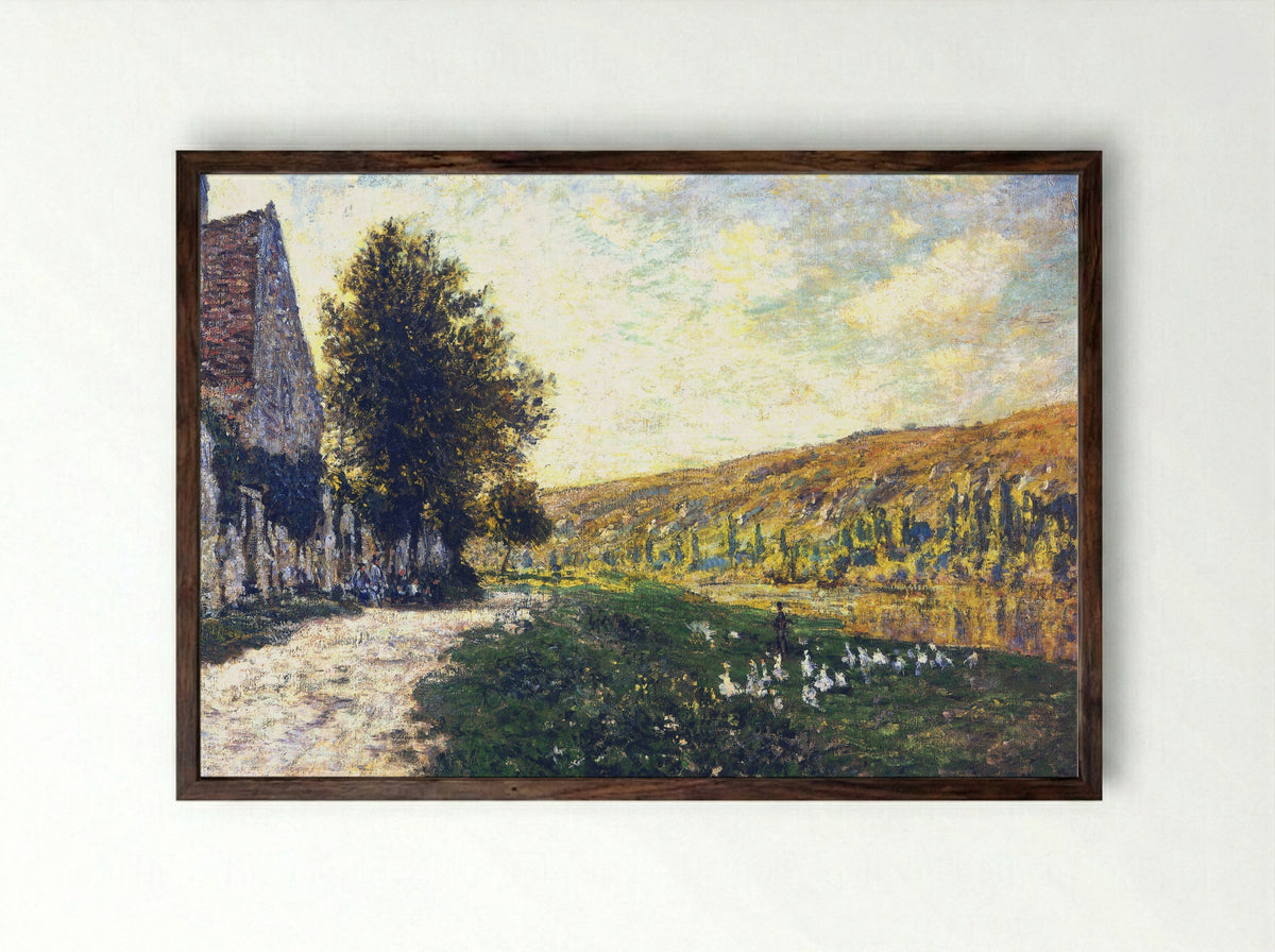 The Banks of the Seine, Lavacourt - Claude Monet - Framed Print Dark Wood