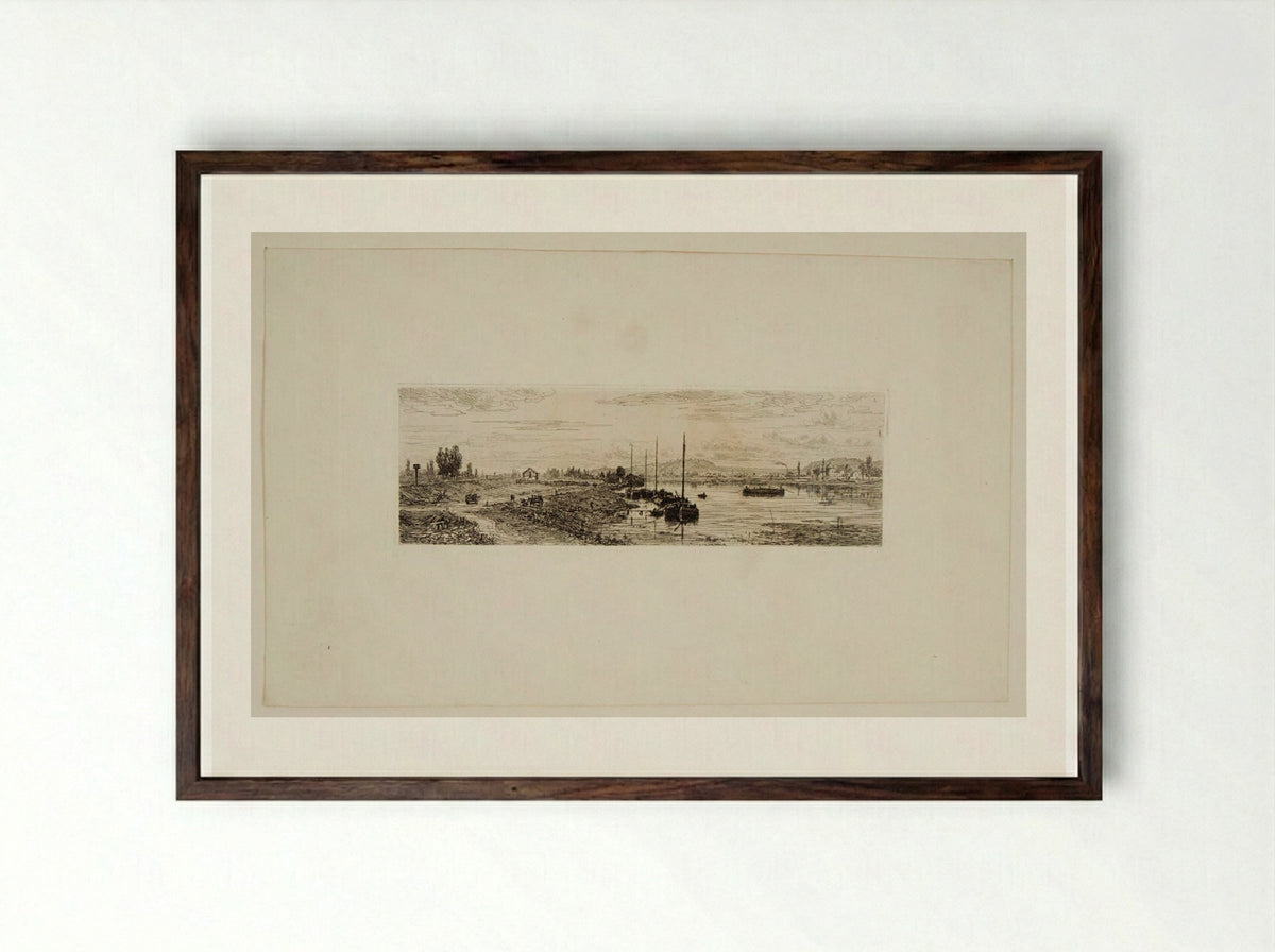 The Banks of the Seine Near Argenteuil - Maxime Lalanne - Framed Print Dark Wood