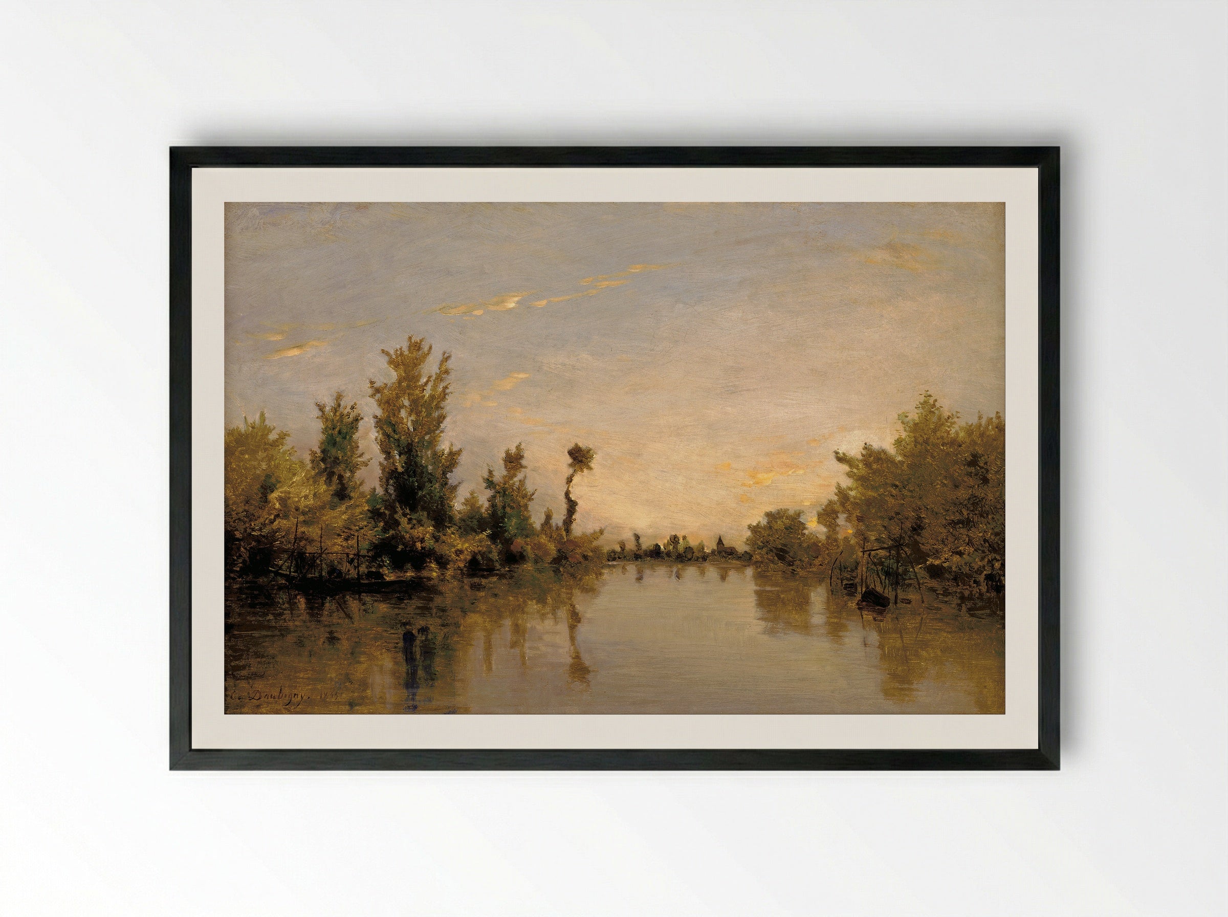 The Banks of the Seine - Charles-François Daubigny - Framed Print Black