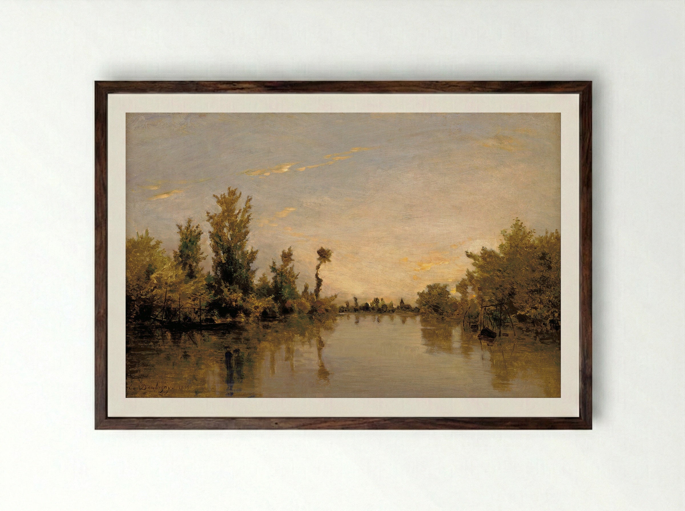The Banks of the Seine - Charles-François Daubigny - Framed Print Dark Wood