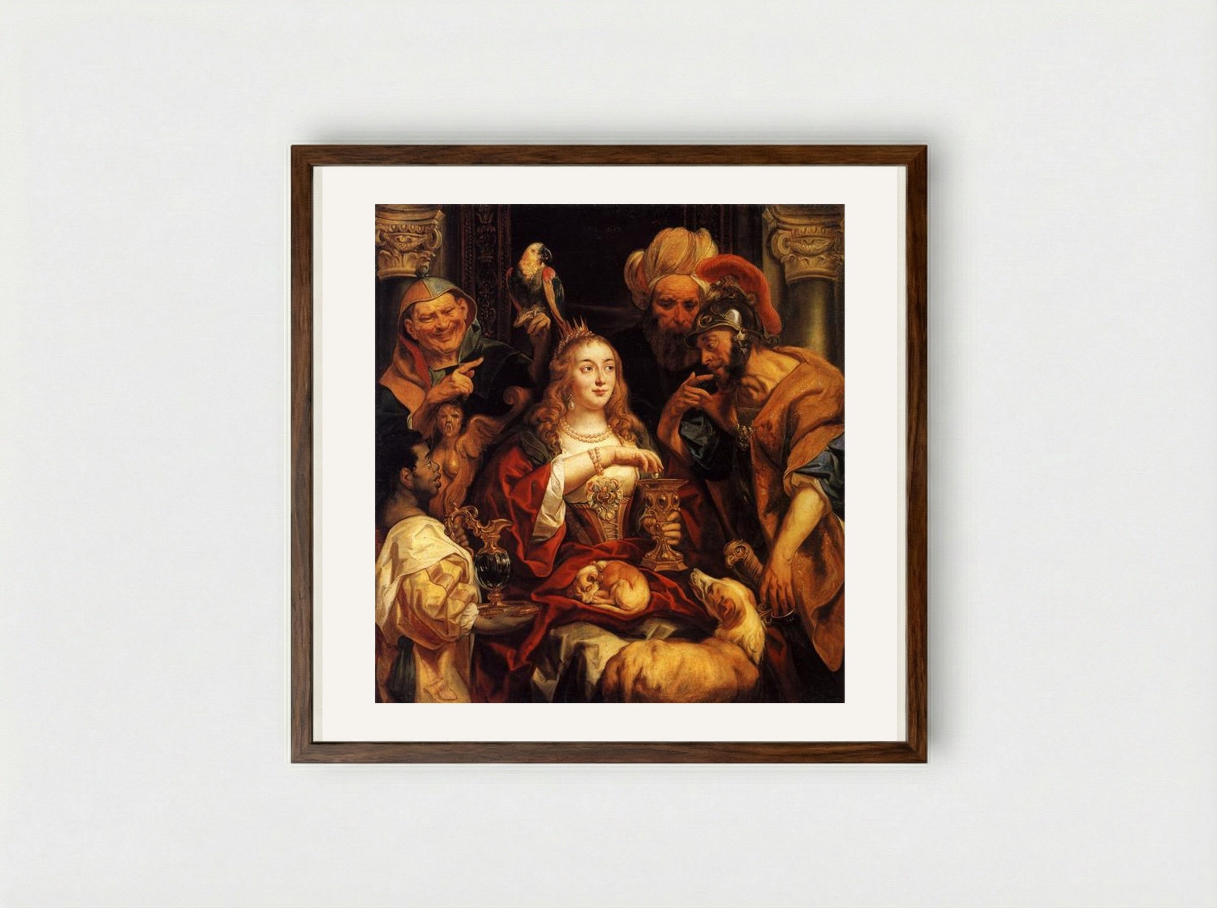 The Banquet of Cleopatra - Jacob Jordaens - Framed Print Dark Wood