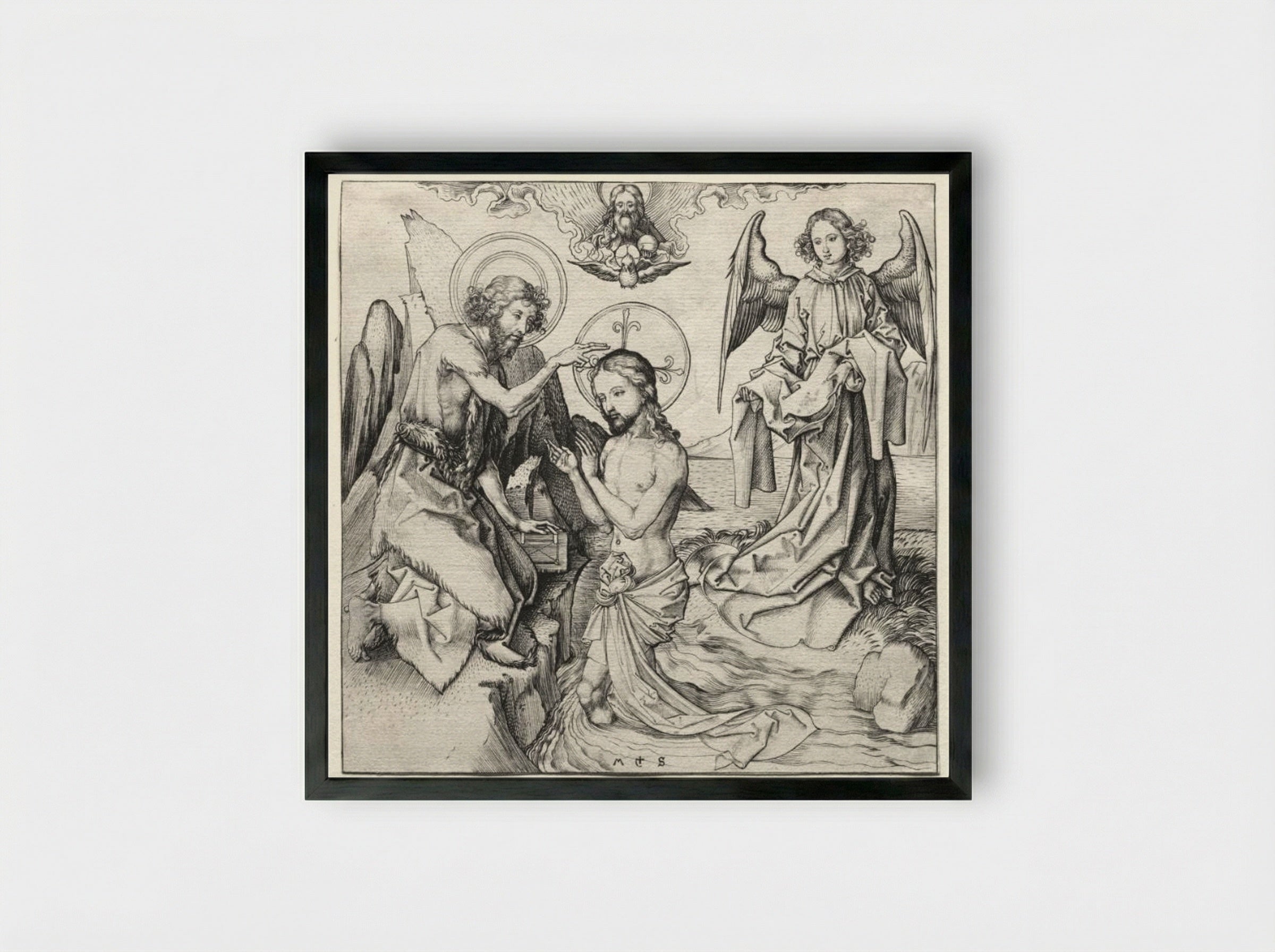 The Baptism of Christ - Martin Schongauer - Framed Print Black