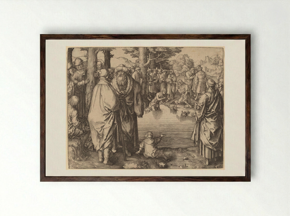 The Baptism of Christ - Lucas van Leyden - Framed Print Dark Wood