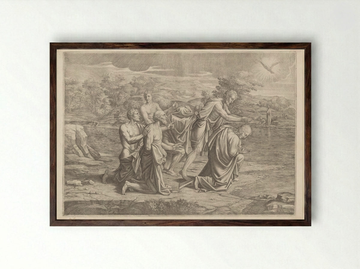 The Baptism of Christ - Pietro del Po - Framed Print Dark Wood