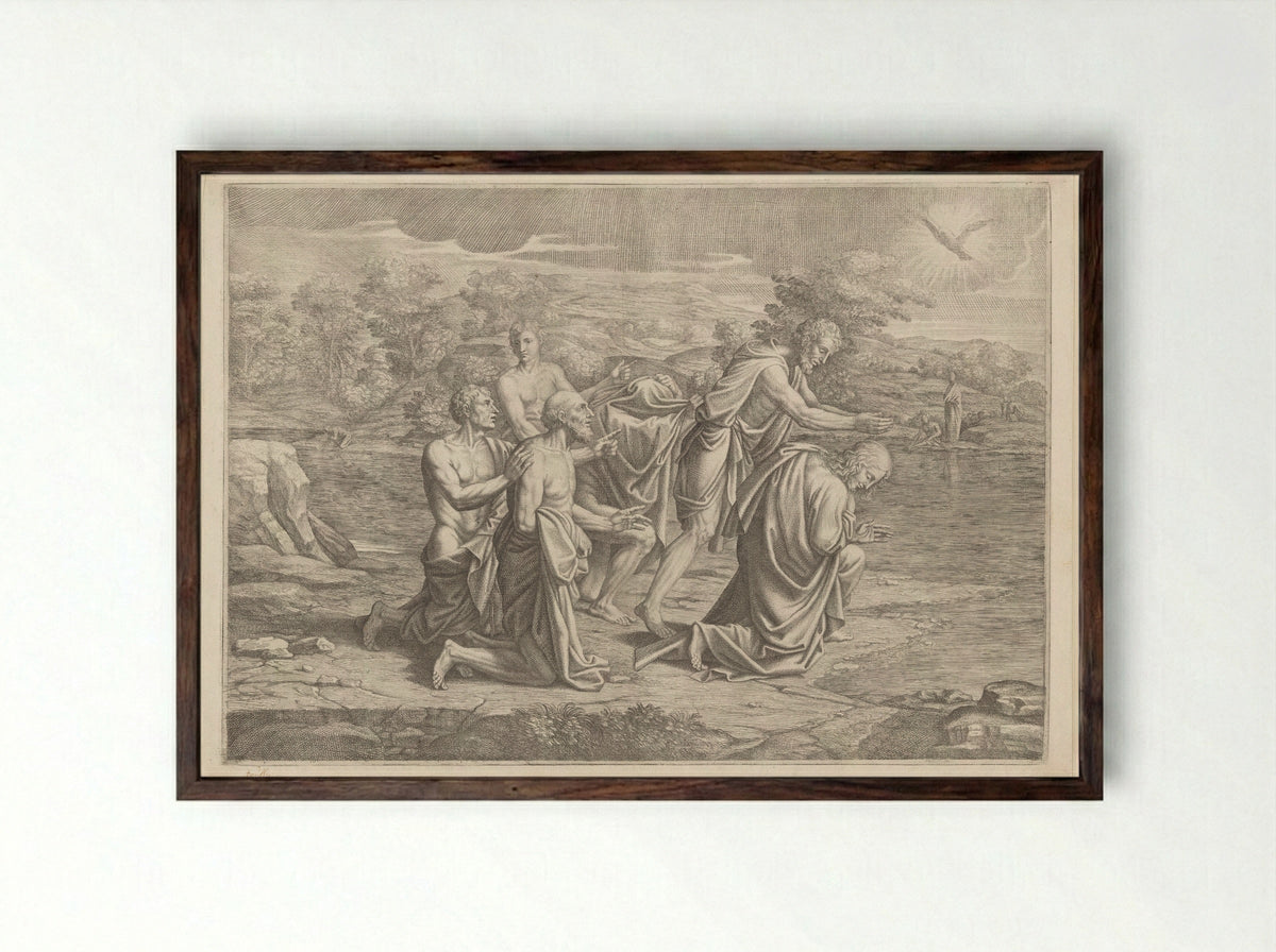 The Baptism of Christ - Pietro del Po - Framed Print Dark Wood