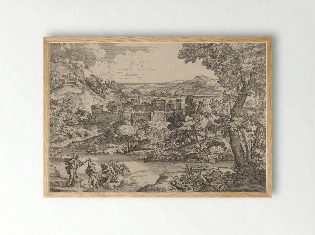 The Baptism of Christ - Giovanni Francesco Grimaldi - Framed Print Wood