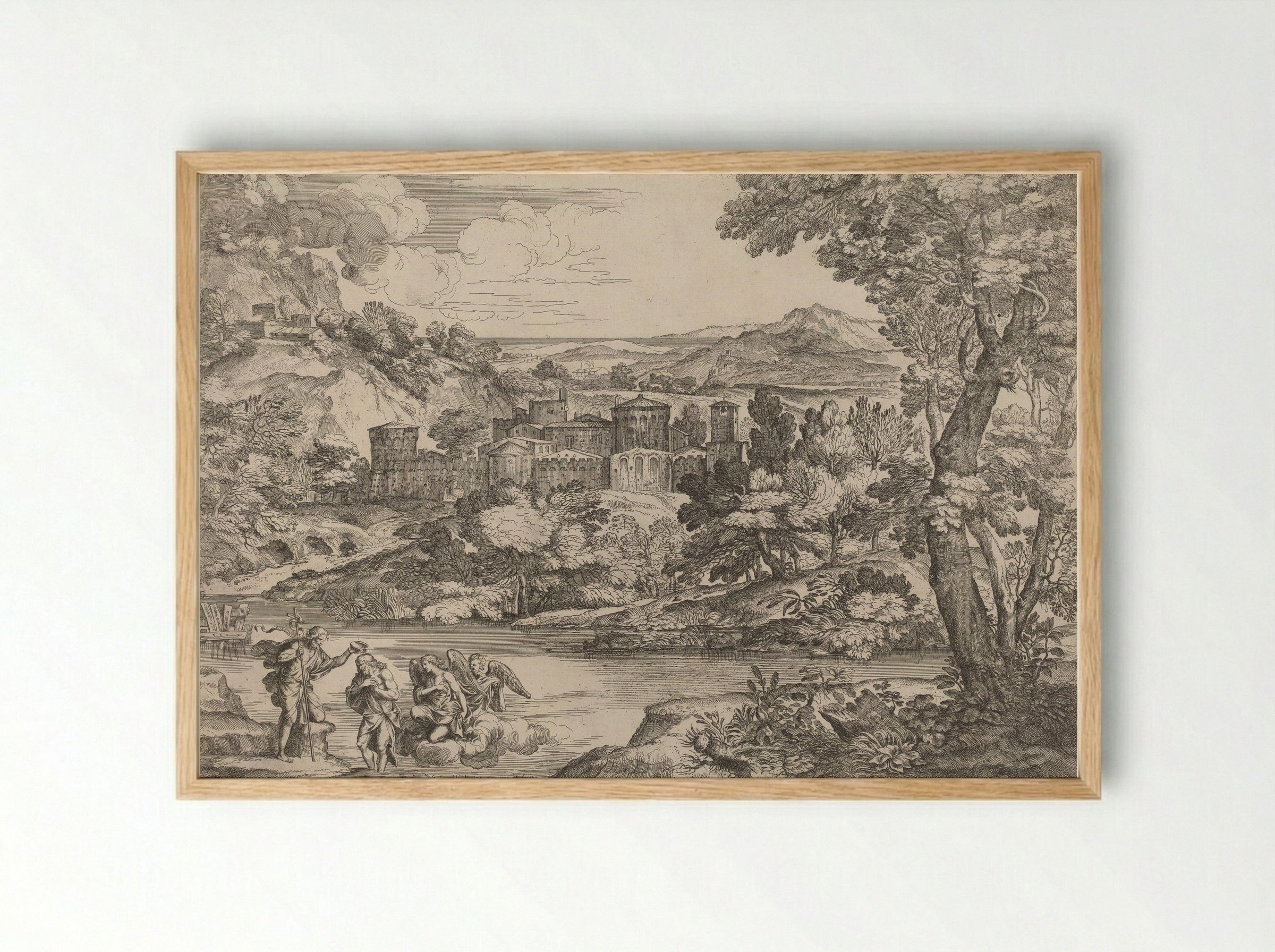 The Baptism of Christ - Giovanni Francesco Grimaldi - Framed Print Wood