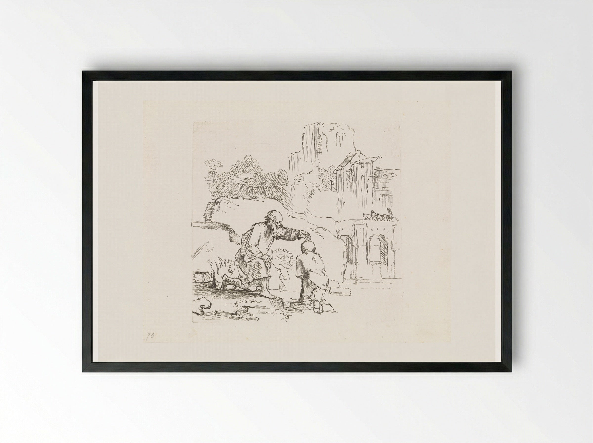 The Baptism of the Eunuch - Rembrandt van Rijn - Framed Print Black