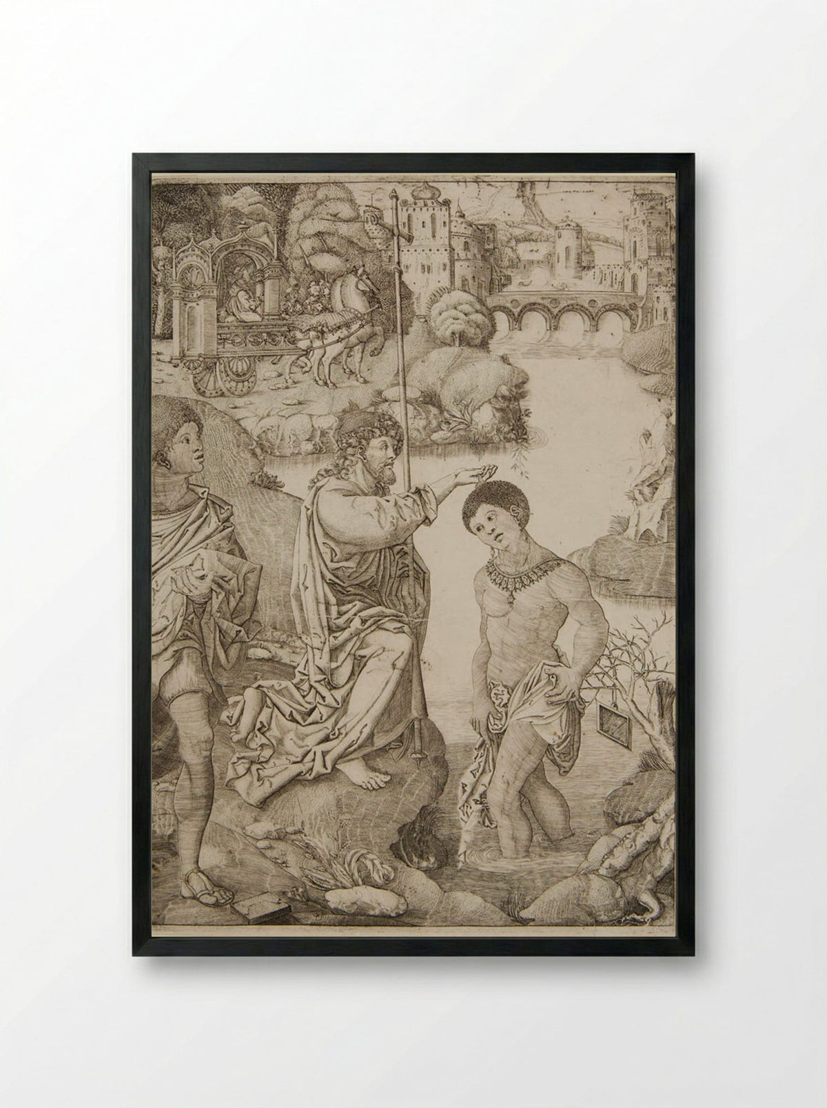 The Baptism of the Eunuch - Allaert Claesz - Framed Print Black