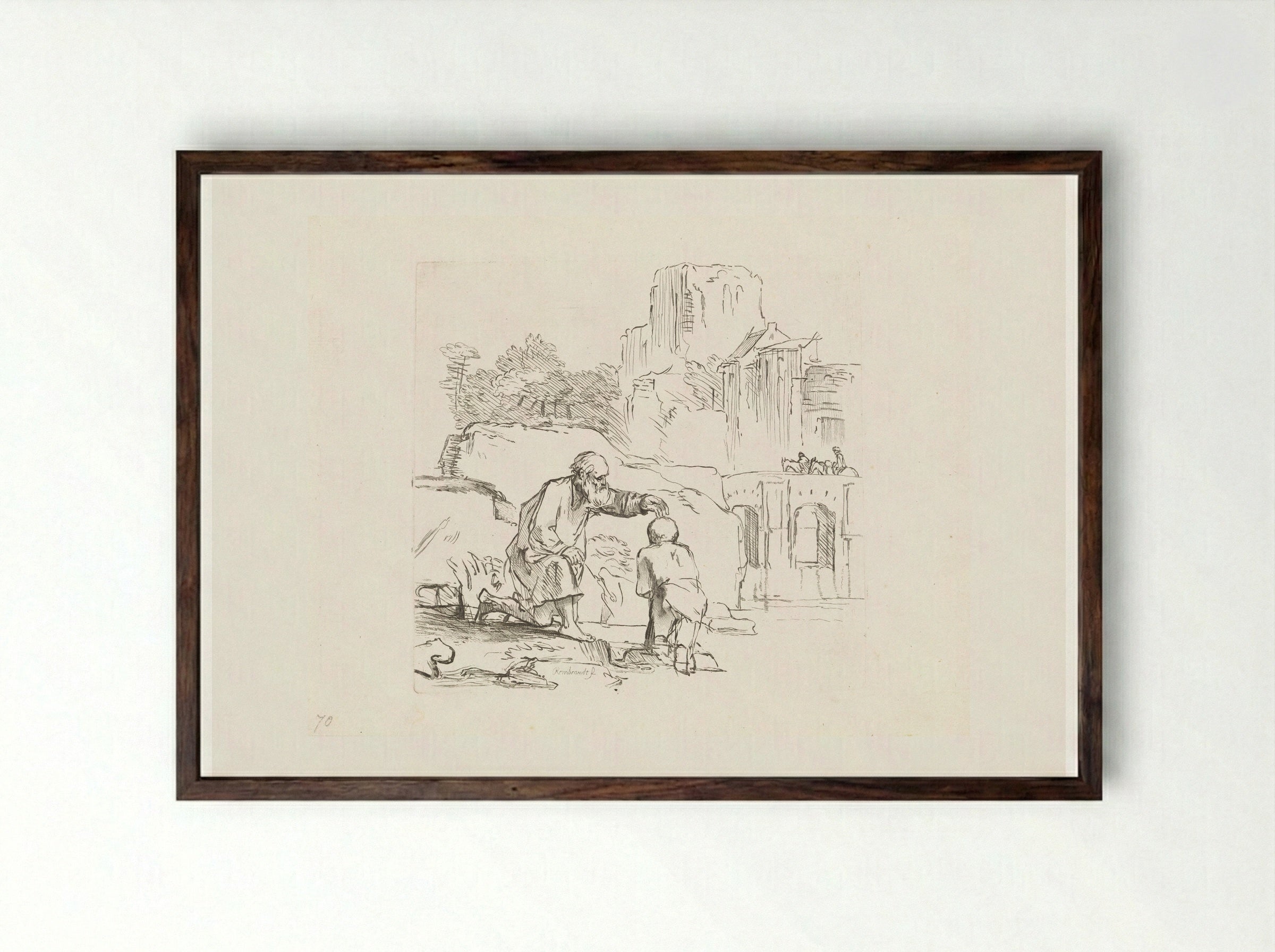 The Baptism of the Eunuch - Rembrandt van Rijn - Framed Print Dark Wood