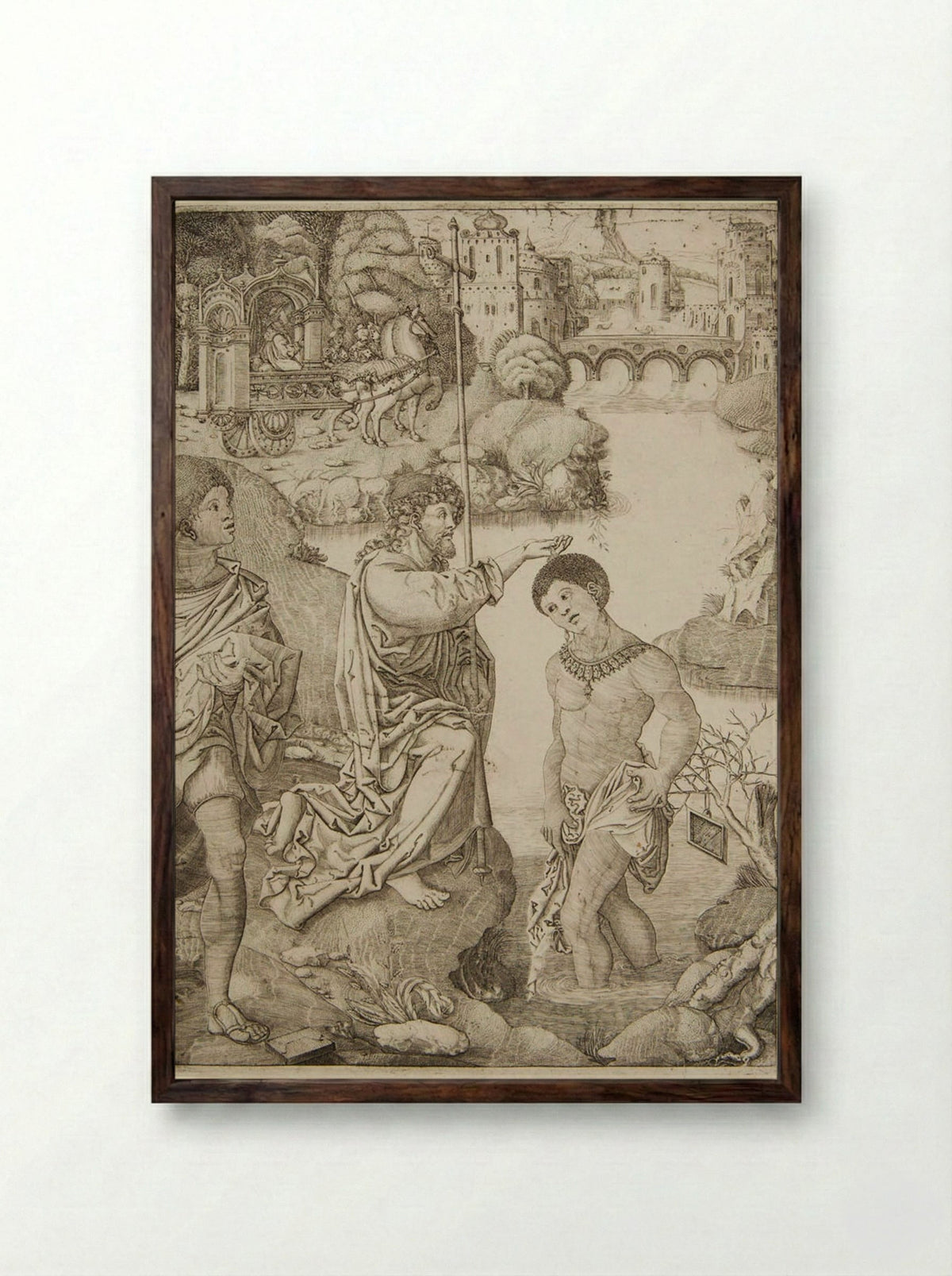 The Baptism of the Eunuch - Allaert Claesz - Framed Print Dark Wood