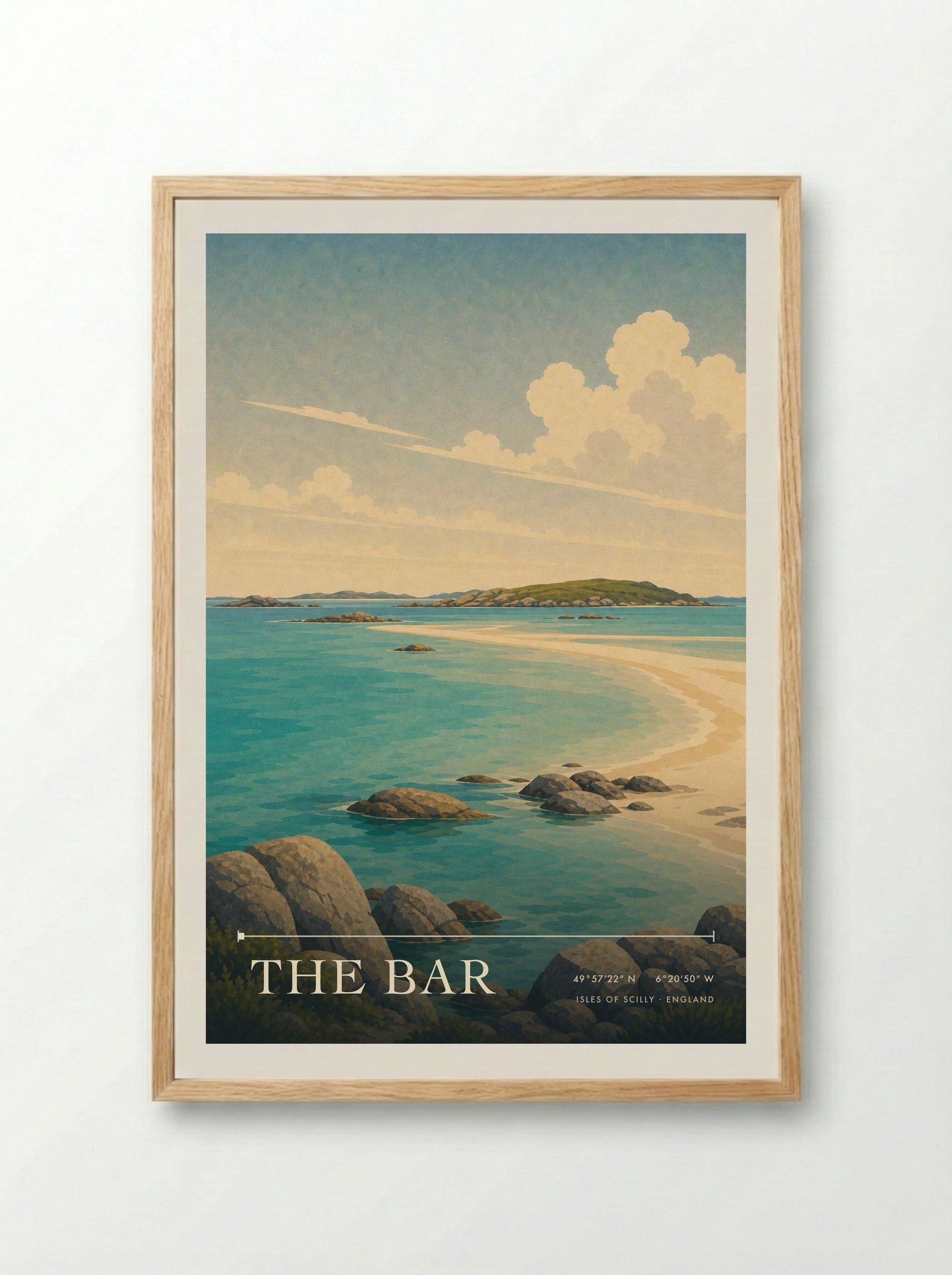 The Bar Isles of Scilly England Travel Poster - Framed Print Wood