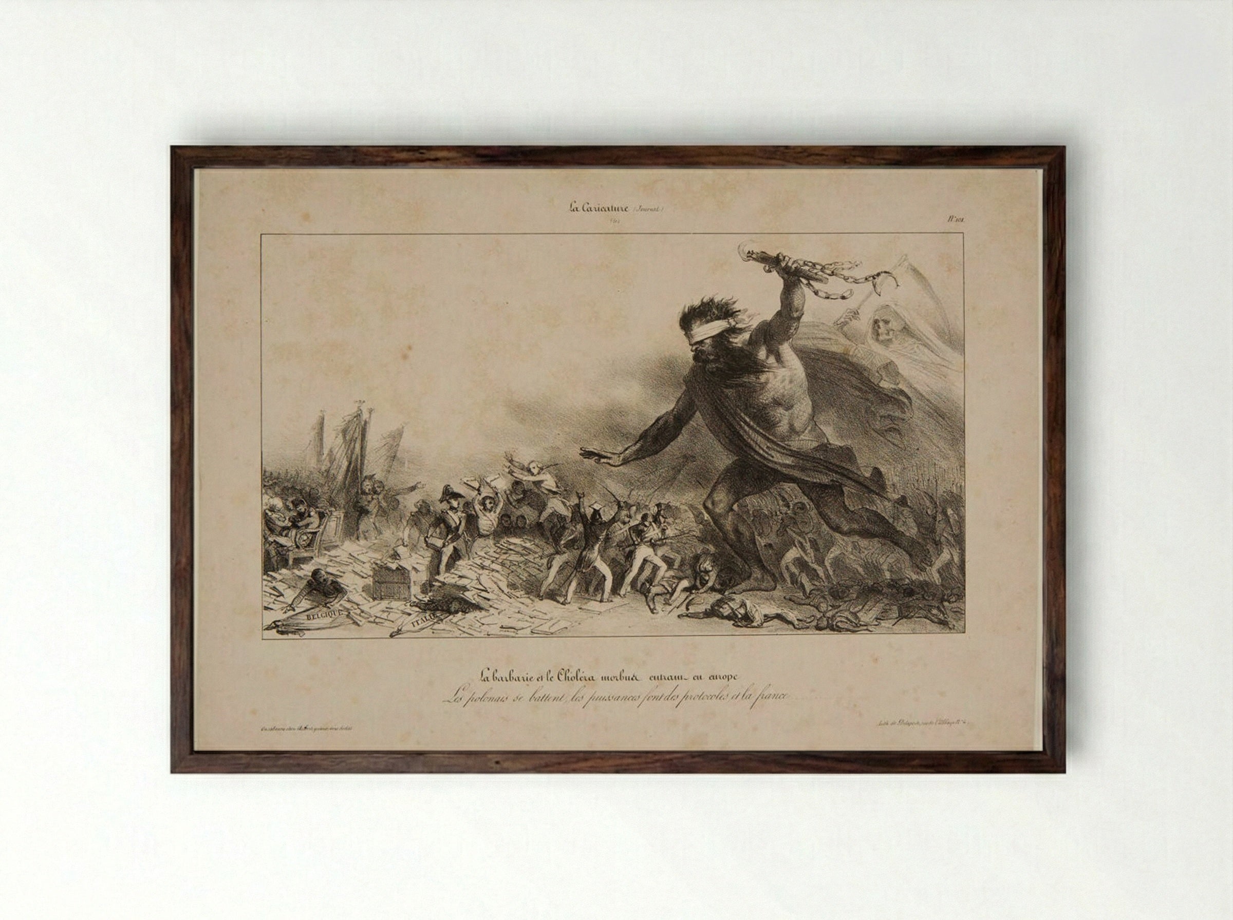 The Barbarians and the Deadly Cholera Arrive in Europe - Denis-Auguste-Marie Raffet - Framed Print Dark Wood