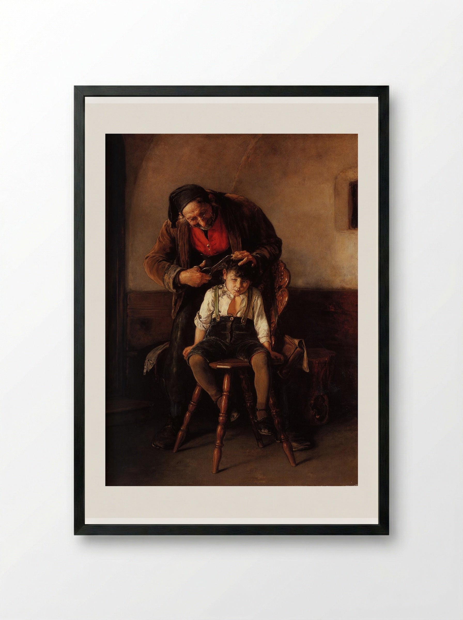 The Barber - Nikolaos Gyzis - Framed Print Black