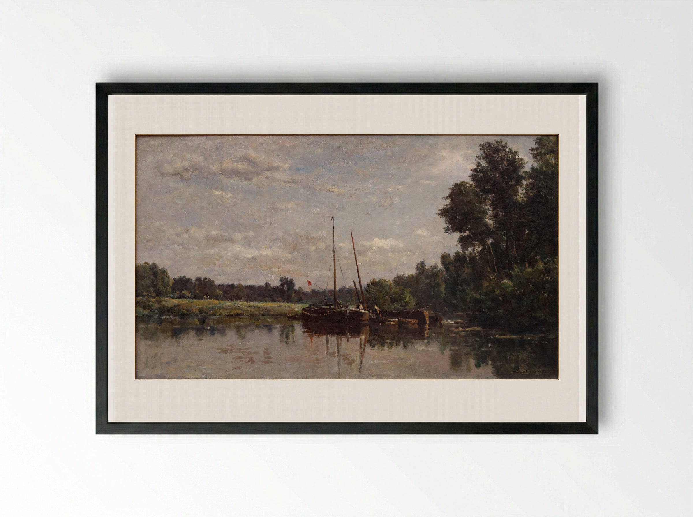 The Barges - Charles-Francois Daubigny - Framed Print Black