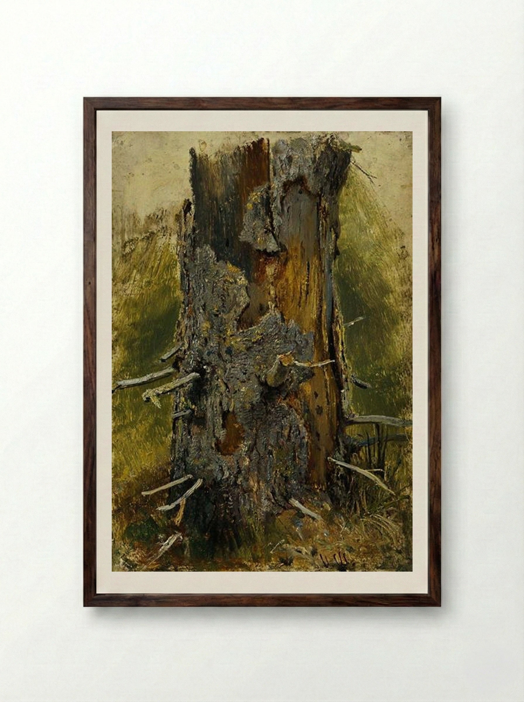 The Bark on the Dry Trunk - Ivan Shishkin - Framed Print Dark Wood