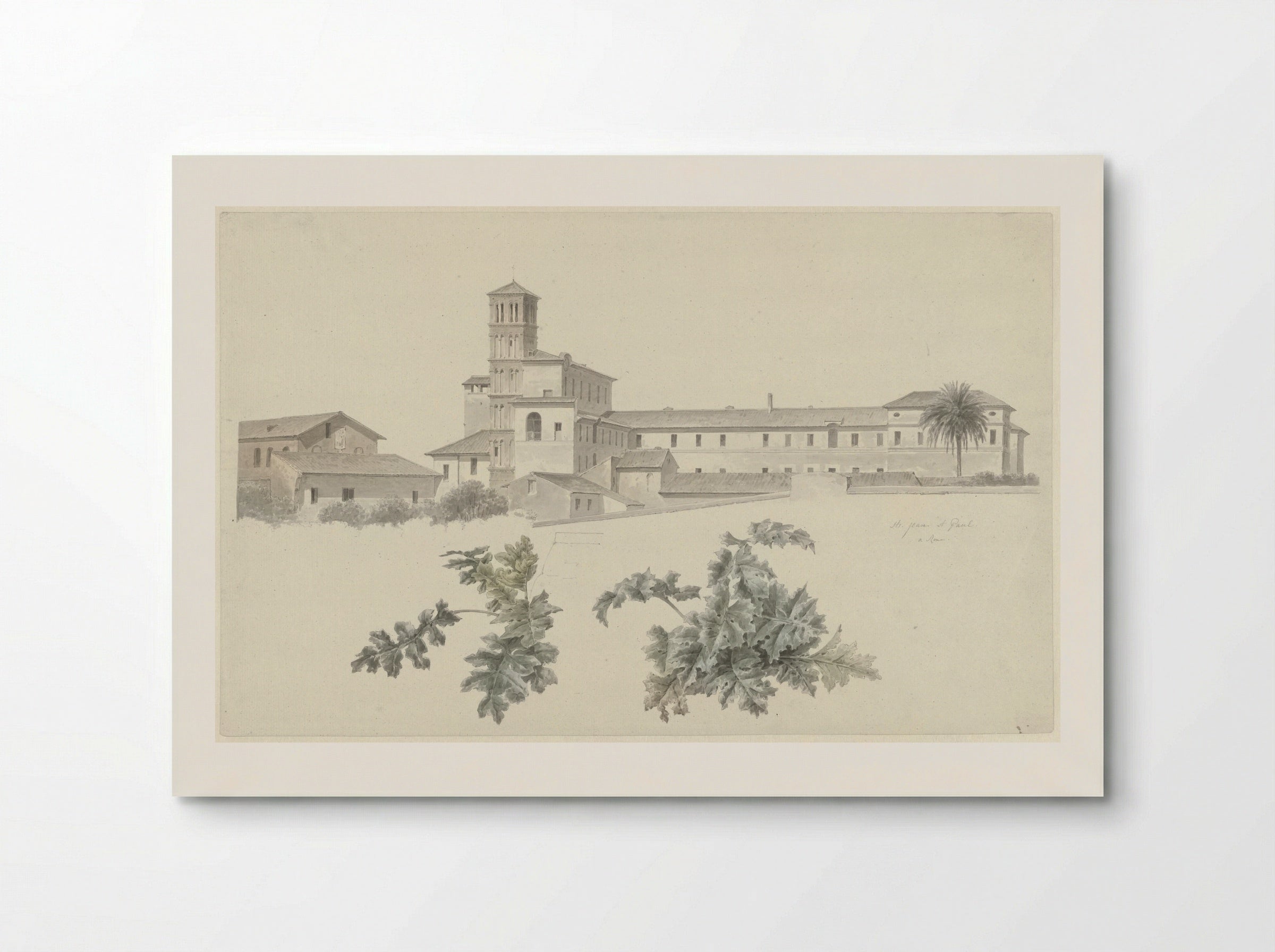 The Basilica of Santi Giovanni e Paolo in Rome, with Two Studies of Plants - Josephus Augustus Knip - Poster